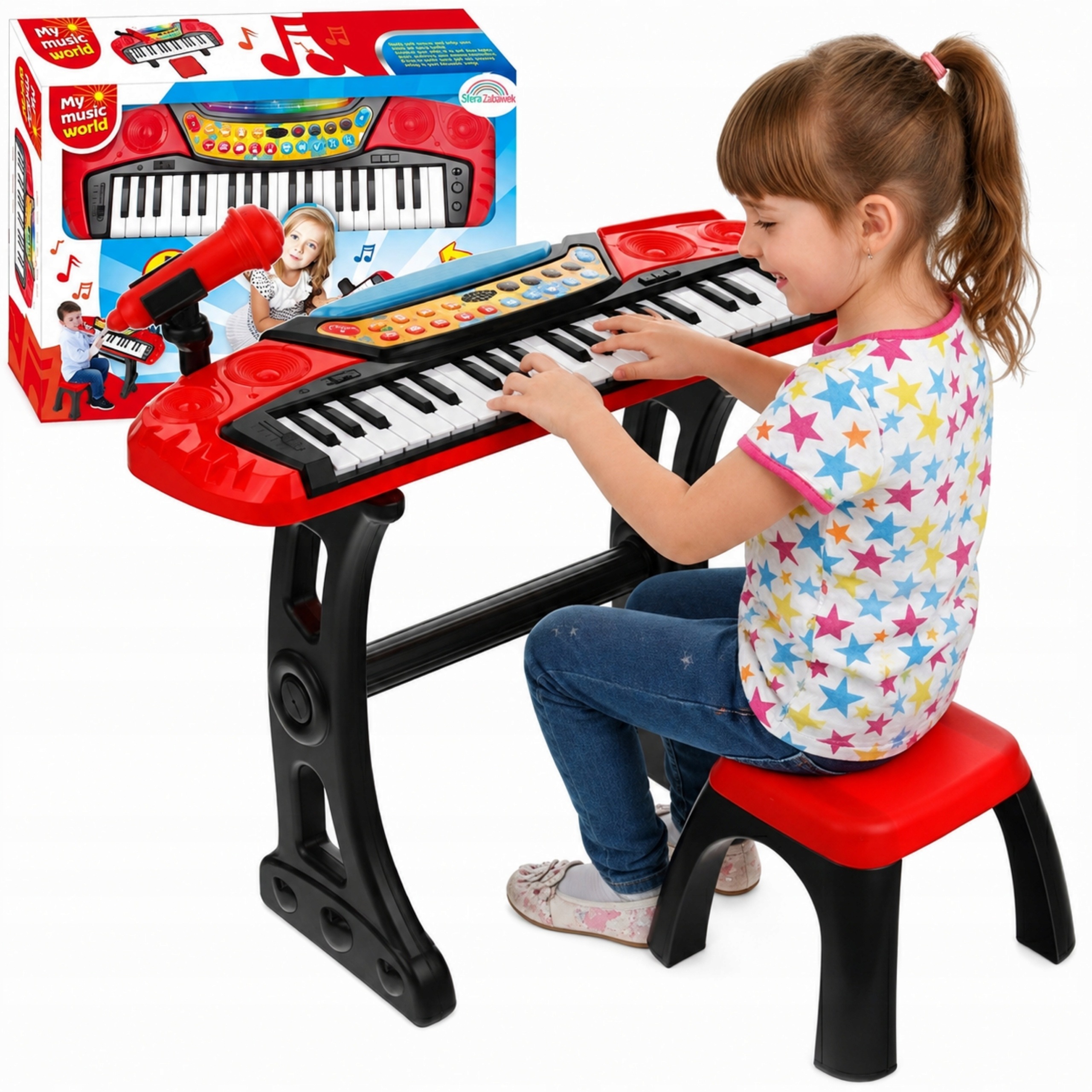 Keyboard Organki Pianinko dla Dzieci Stołek Mikrofon Statyw Nagrywanie MP3