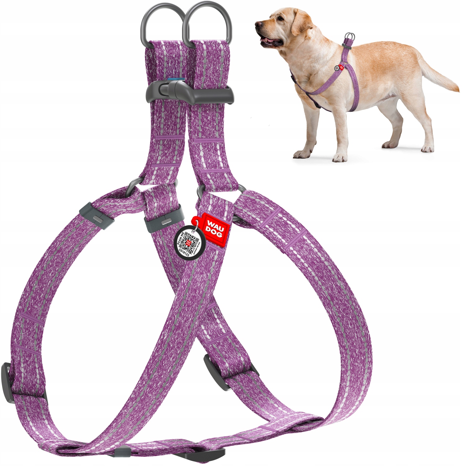 Levně Postroj pro psa z bavlny, fialový, velikost L