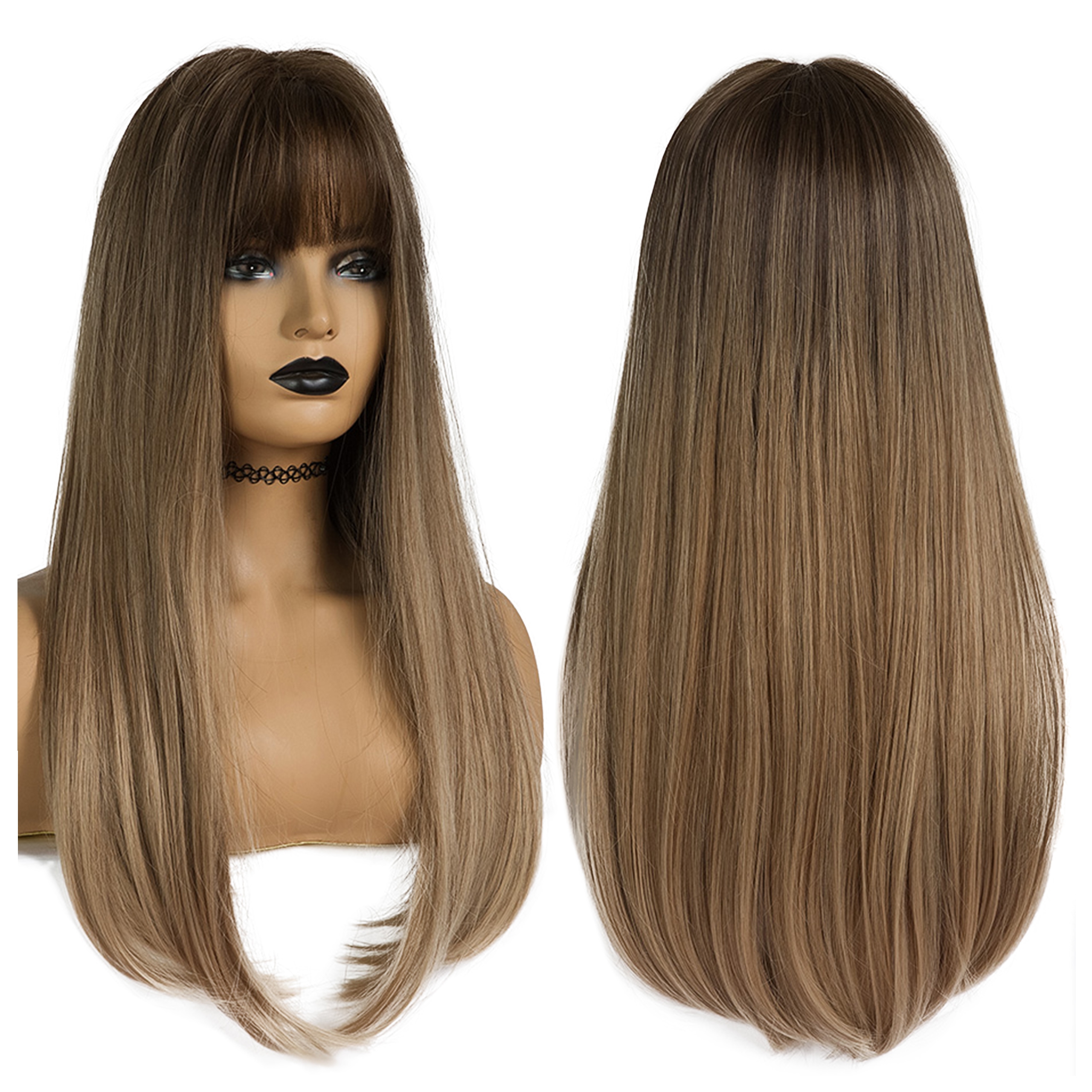 

Peruka Brąz ombre blond jak naturalne Grzywka