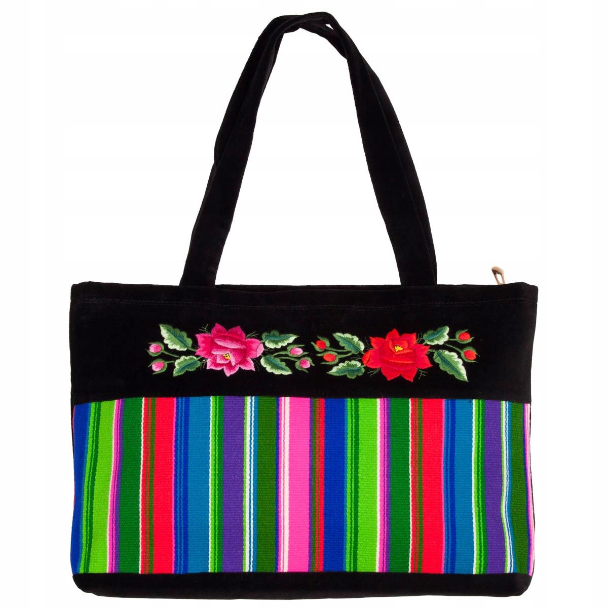 Kabelka s výšivkou na rameni – pásek s červenou a růžovou růží