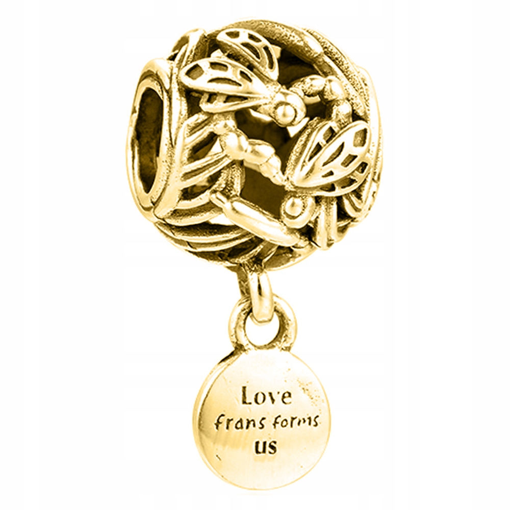 Zlatý Charms Vážka Dragonfly Hmyz Vážky Korálek Kulatý Stříbro 925