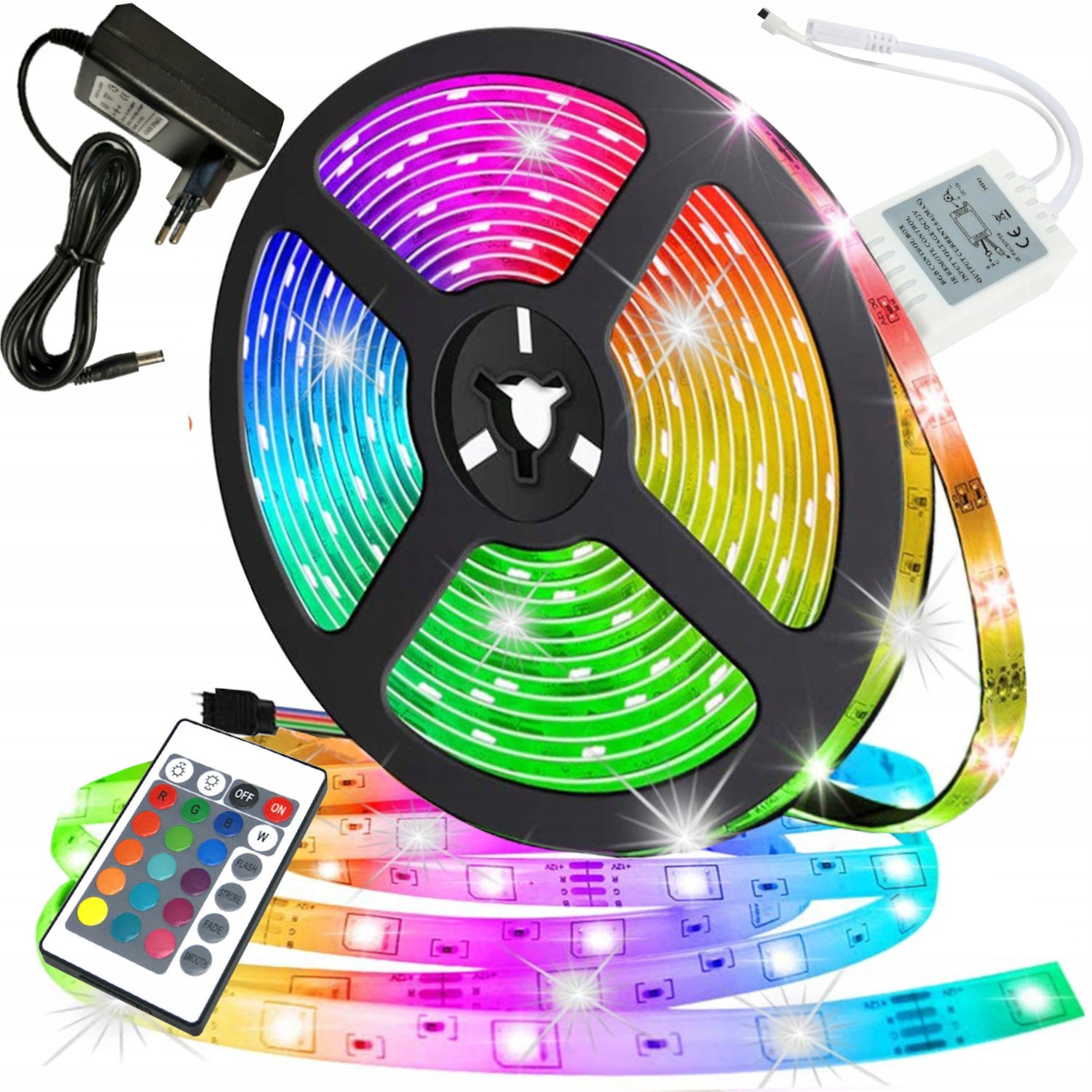 VANNTETT LED LED SMD TAPE 5M RGB FARGET + FJERNKONTROLL