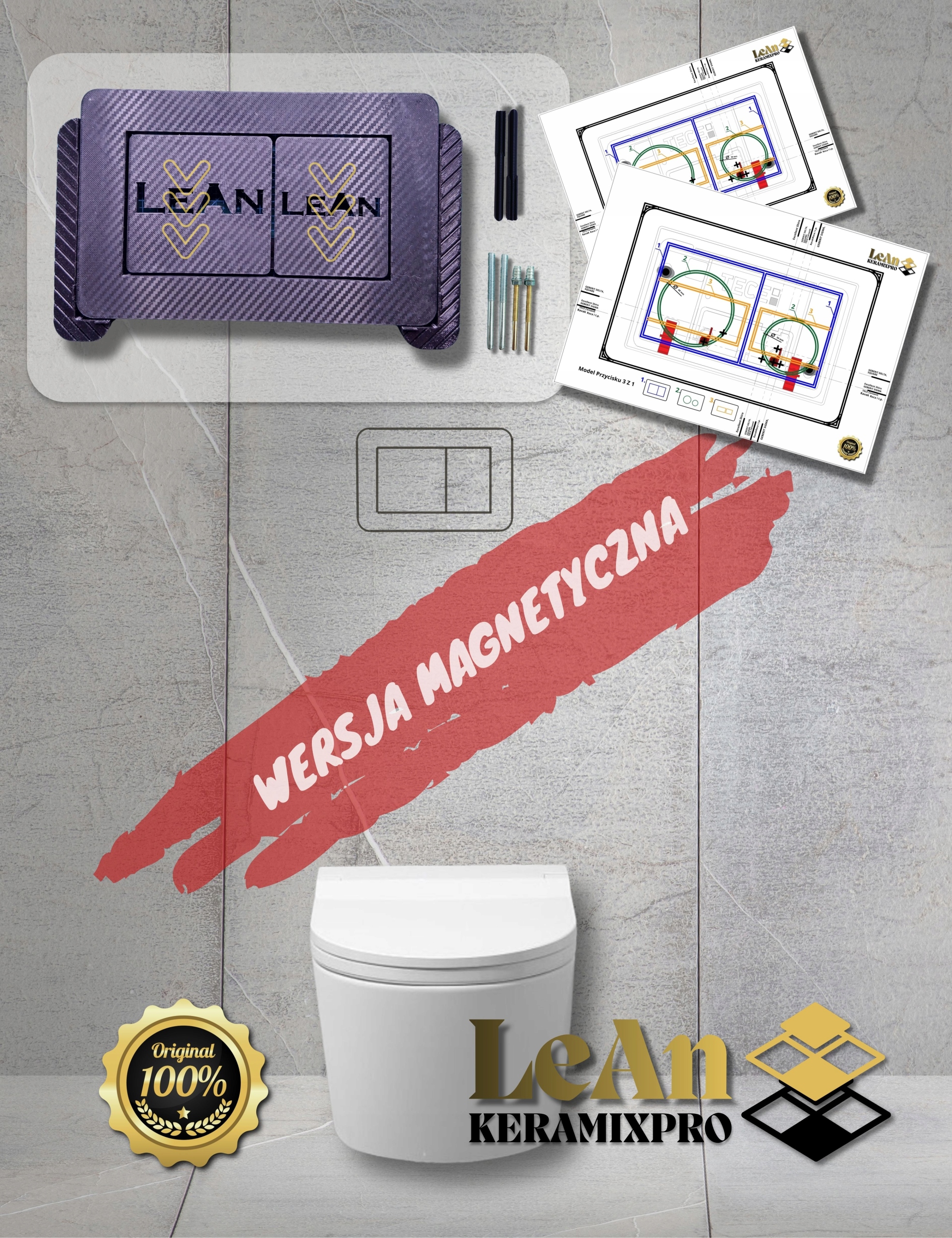 Skryté magnetické splachovací tlačítko černý bez sady na vyřezávání