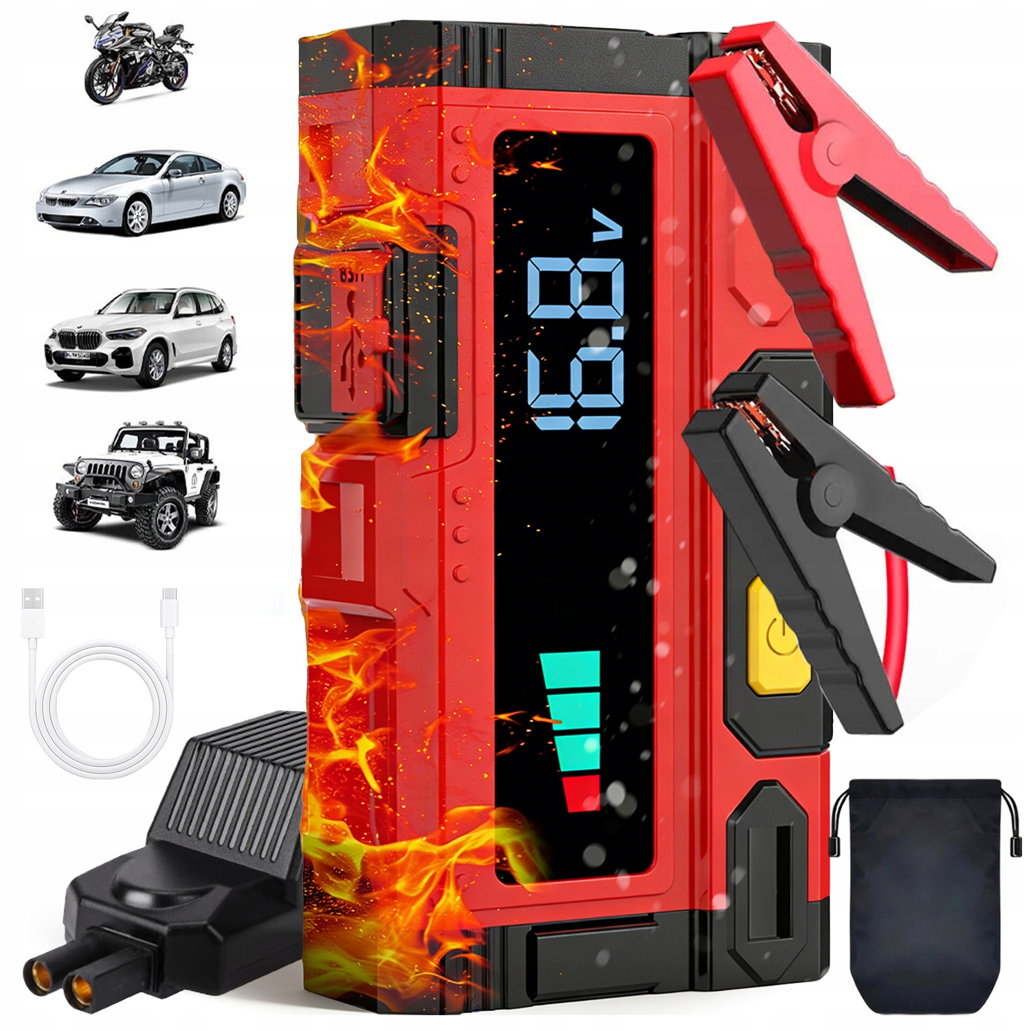 Booster Rozruch Jump Starter Powerbank Latarka Do Samochodów, Motocykli