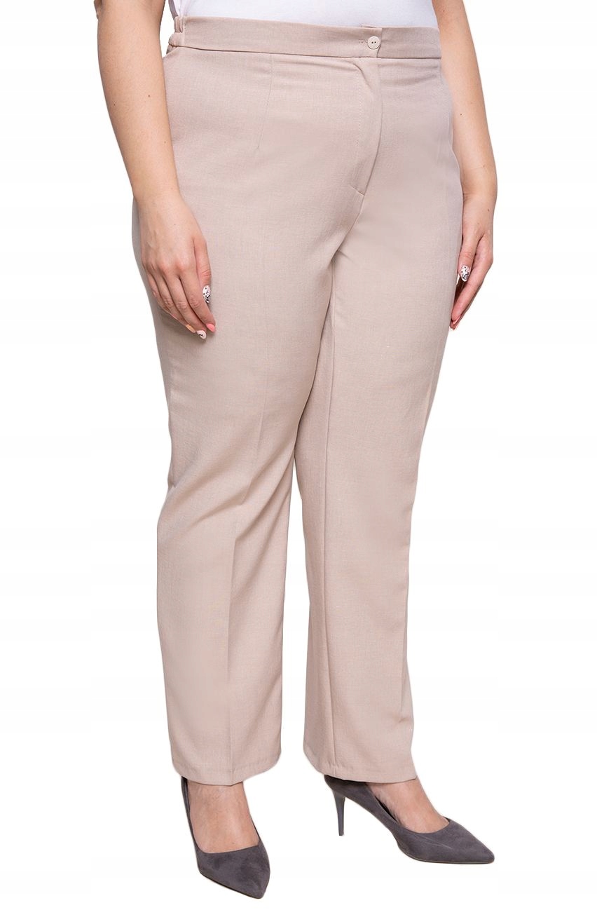 Béžové lněné kalhoty s výstřihem 52