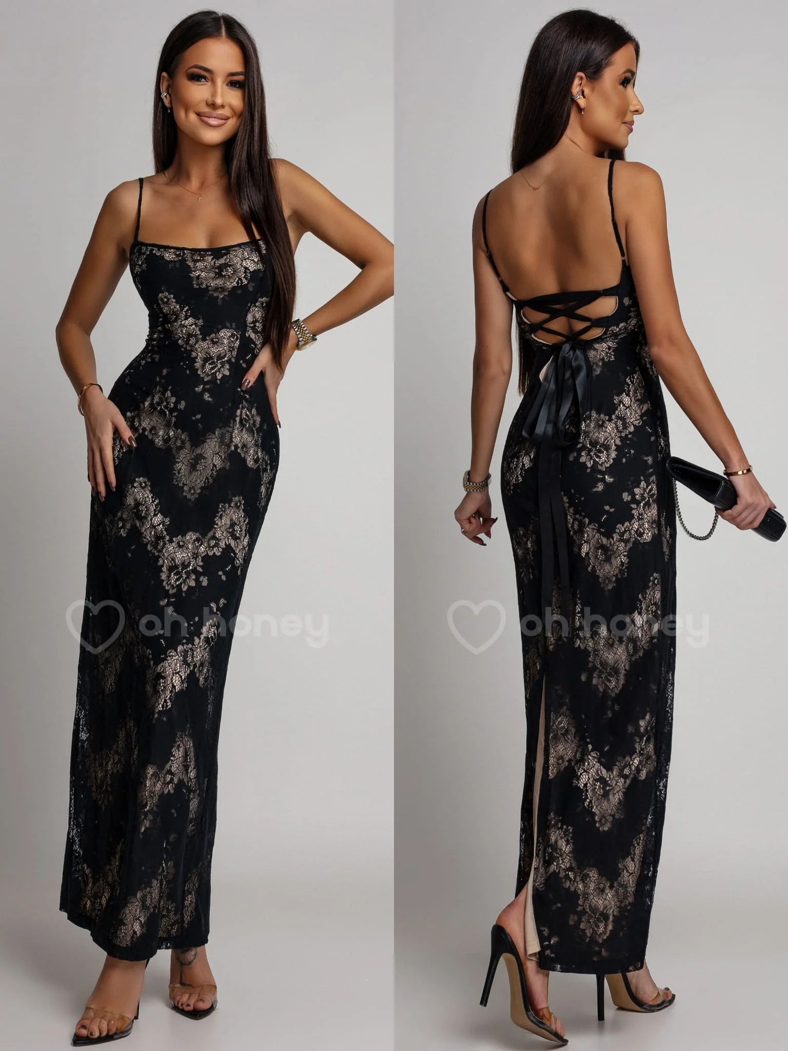 Šaty Maxi Krajkové Večerní Černá Elizabeth L