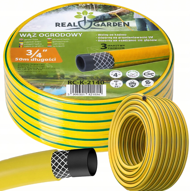 Wąż Ogrodowy 3/4 50m Zbrojony 3 Warstwowy Odporny Uv Mocny na budowe