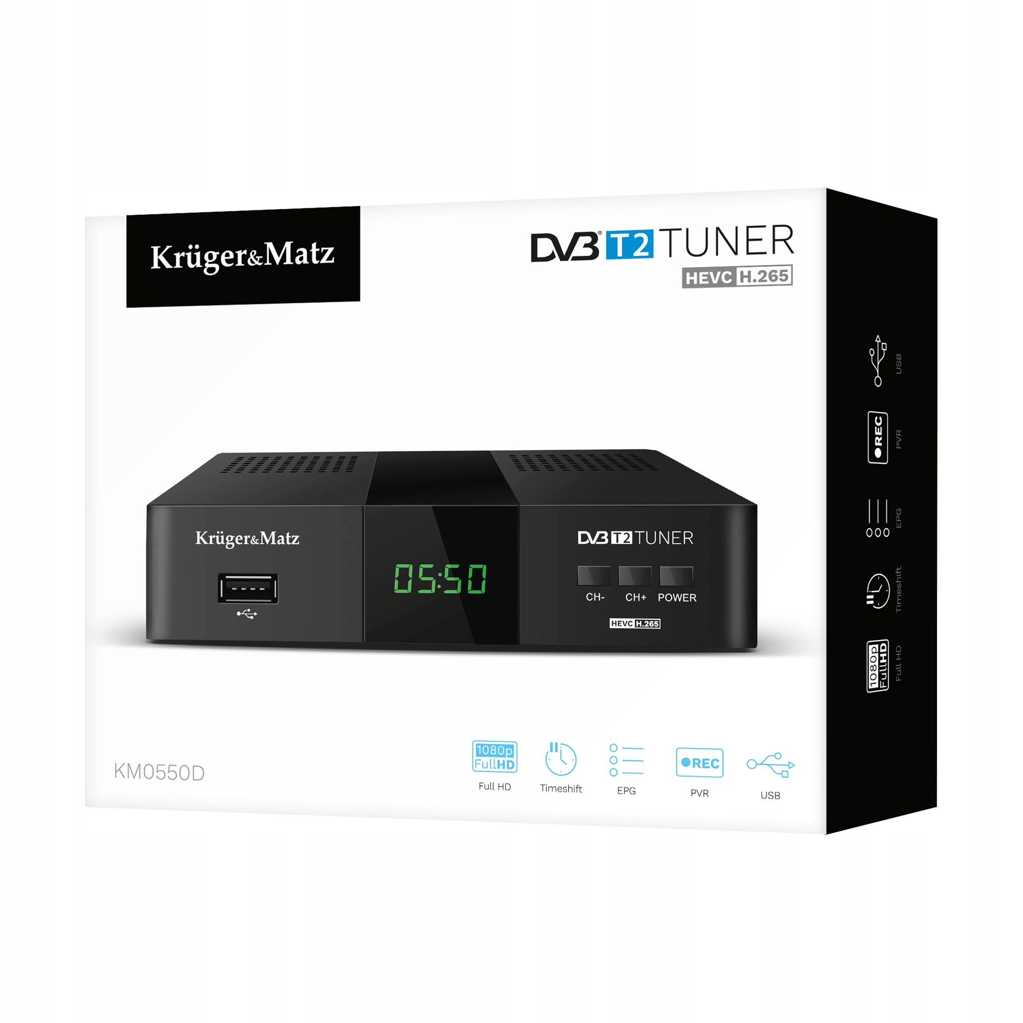 Kruger&Matz KM0550 Tuner TV dekoder cyfrowy TV DVB-T2 z pilotem