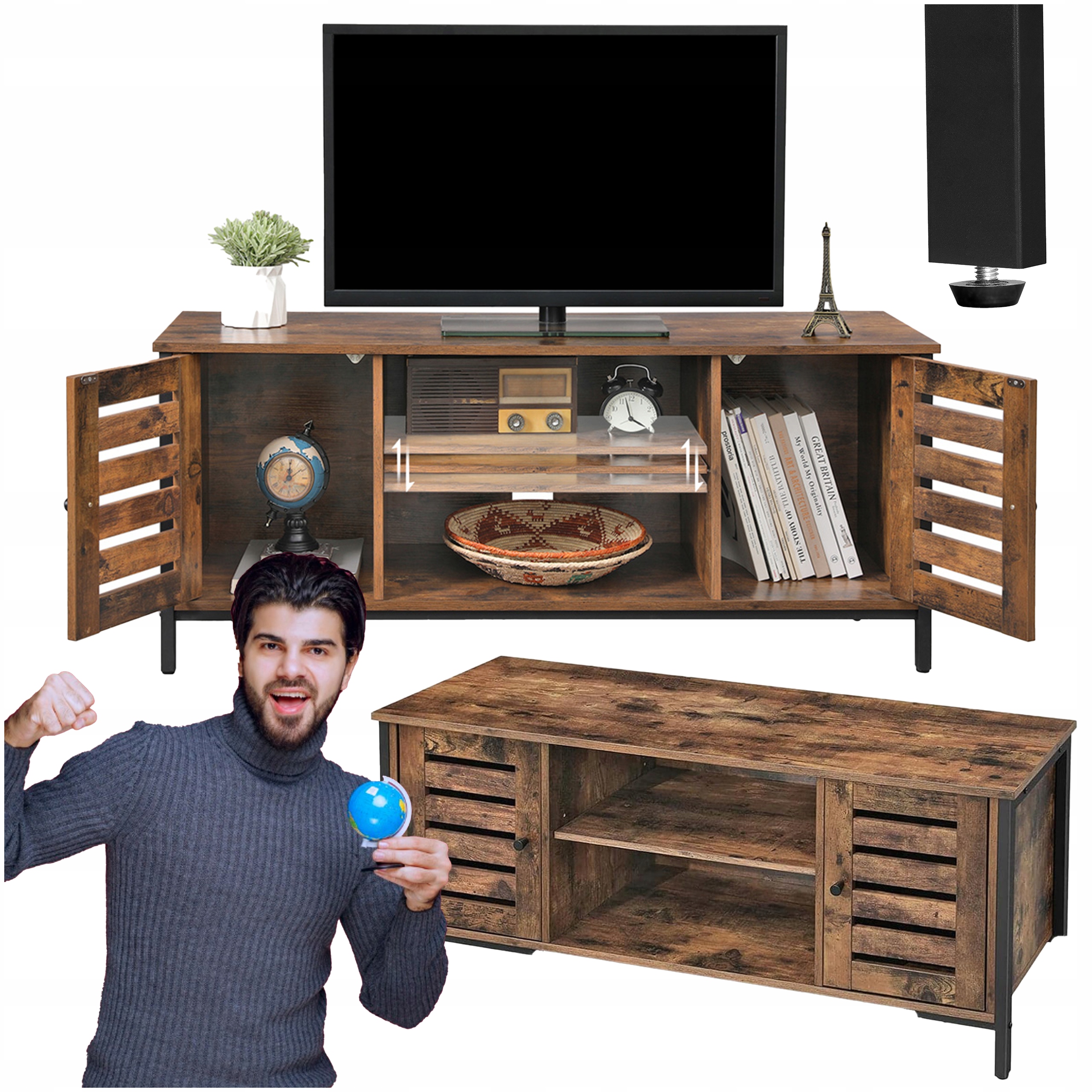 Rtv skříňka Stolek pod Tv Skříňka s úložným prostorem Komoda uzamykatelná Loft