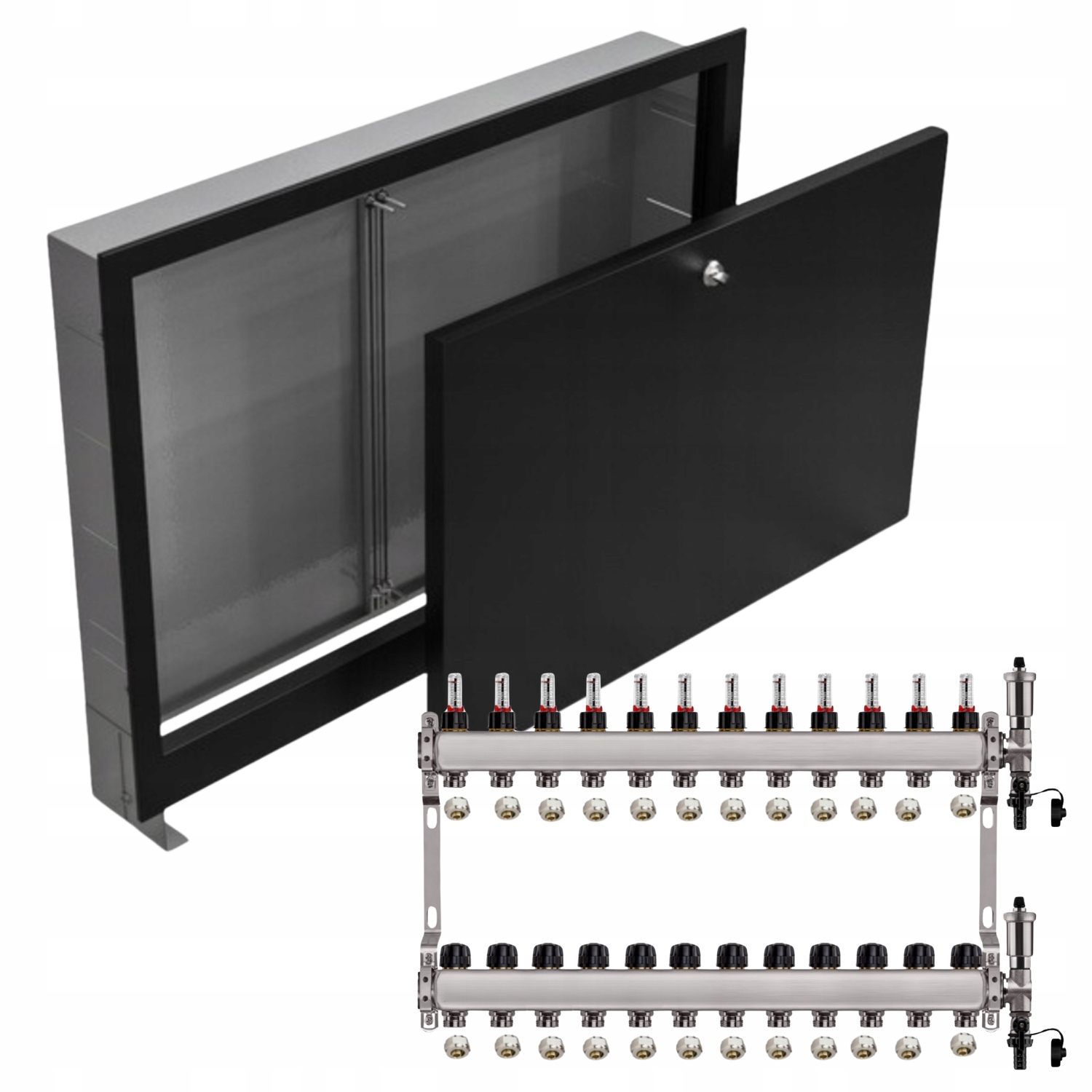 Nerezový Rozdělovač Podlahových Krytin 12+ Podomítkový Box Černý+pex