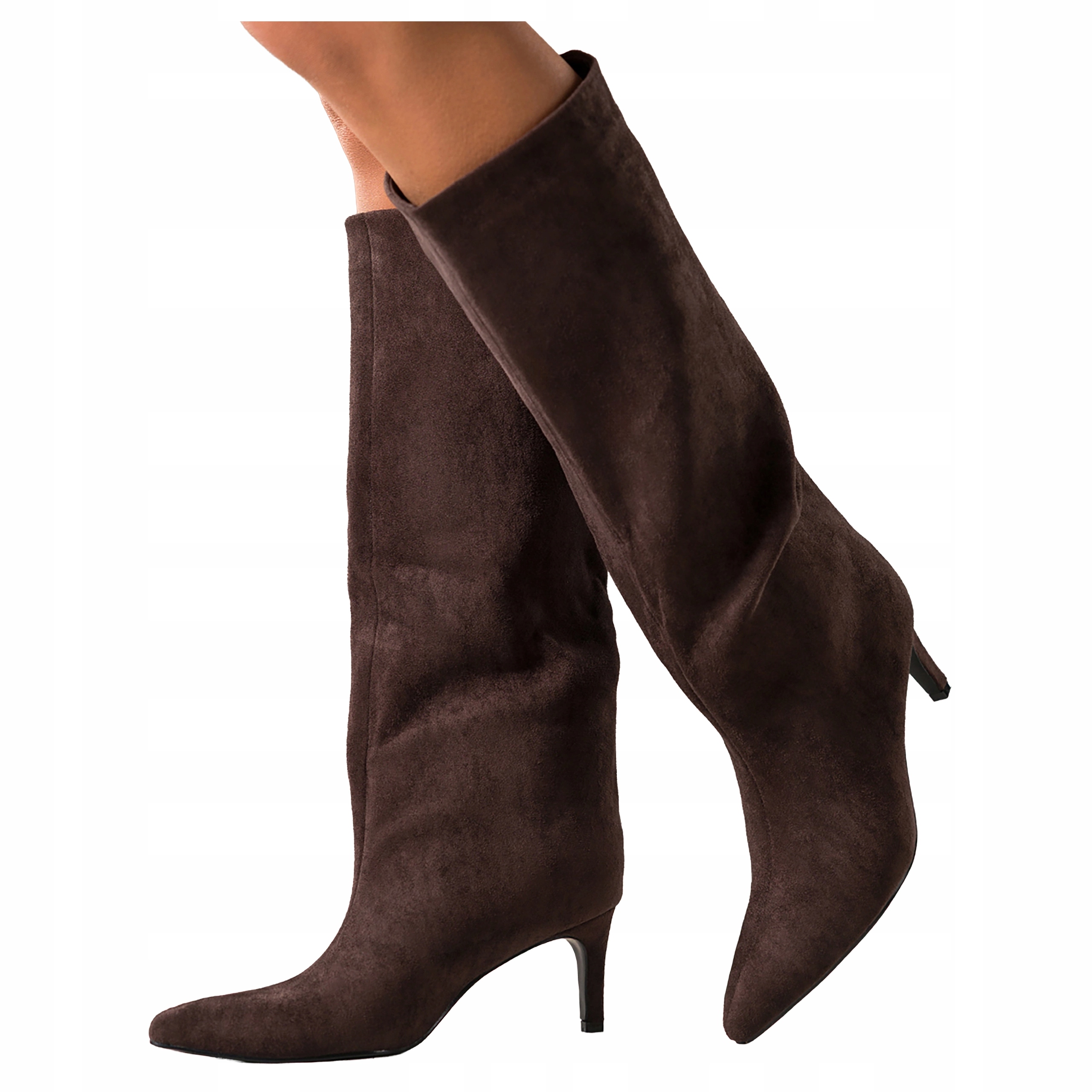 Dámské čokoládové Kozačky Semišové Široká Svršek na podpatku Modne, velikost 41