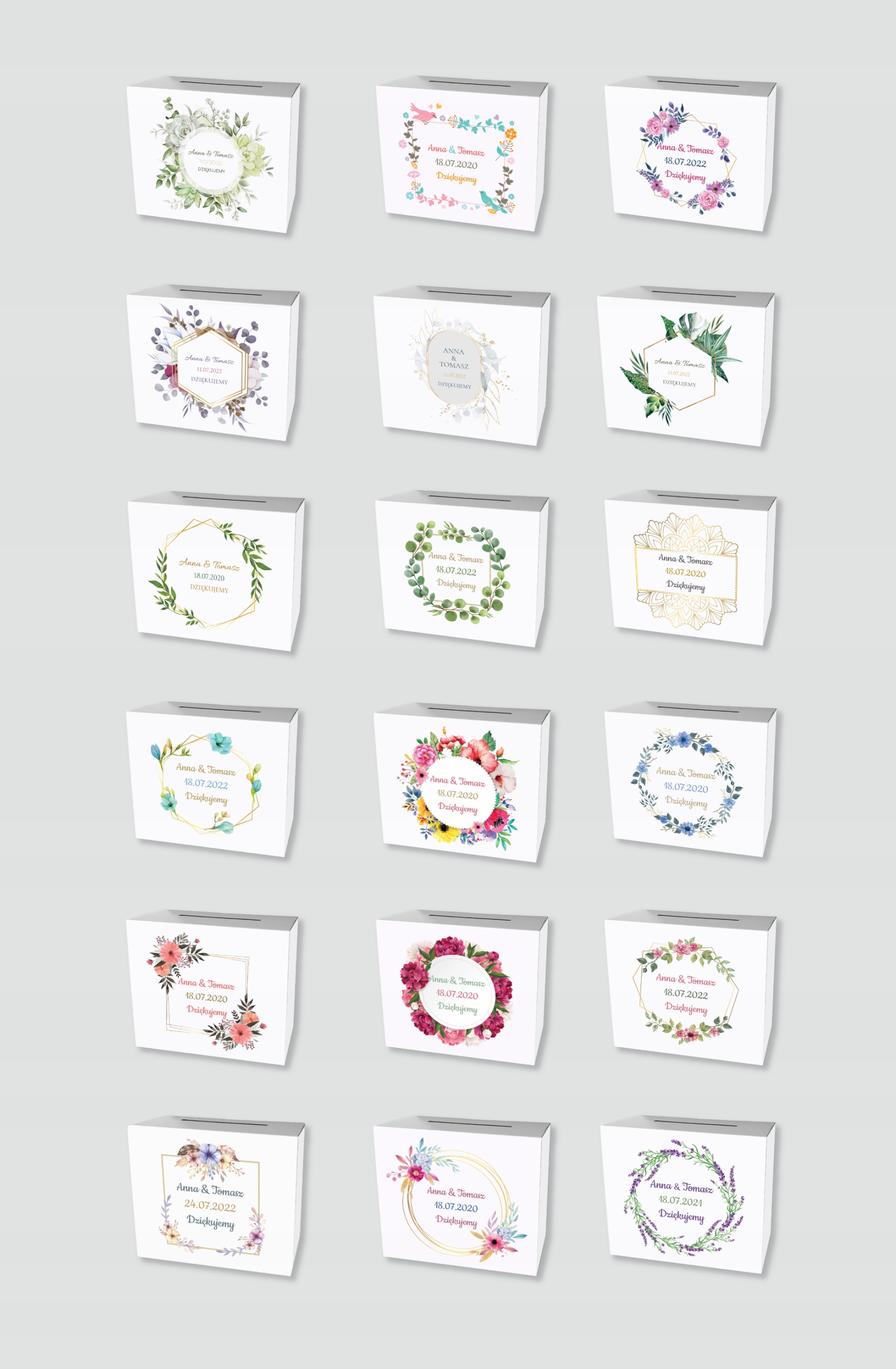 Pudełko na koperty PERSONALIZACJA ŚLUB WESELE Głębokość produktu 15 cm