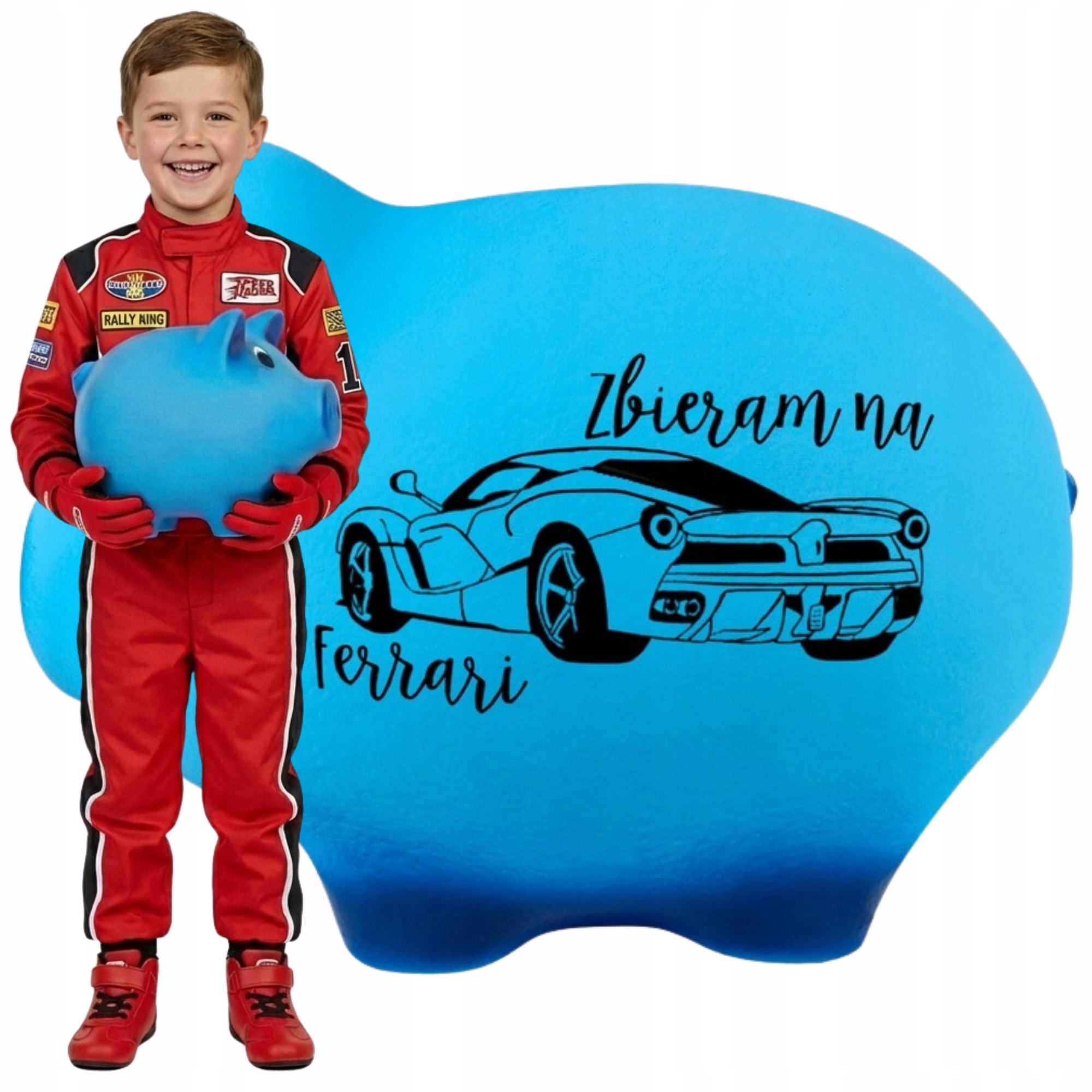 Velká pokladnička S Jménem personalizovaná Modrá pro dítě K Rozbití