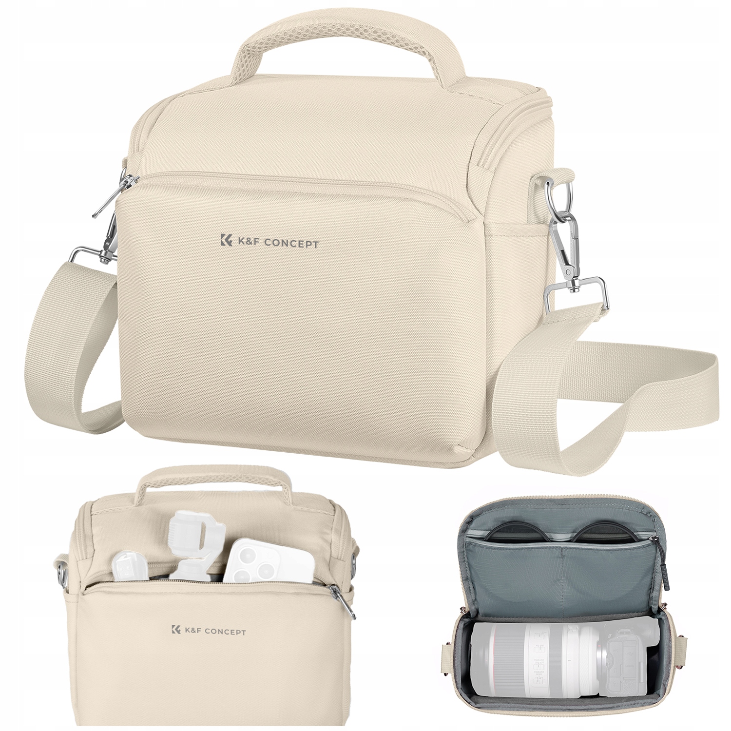 Torba Fotograficzna na Aparat Kamerę Damska Na ramię Stylowa Kremowa K&f