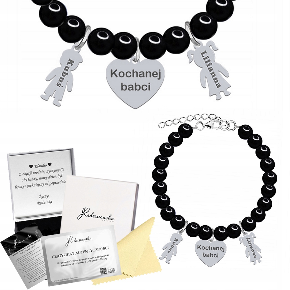 Stříbrný náramek Jméno dítěte Srdce Dárek pro maminku Perly Gravírování