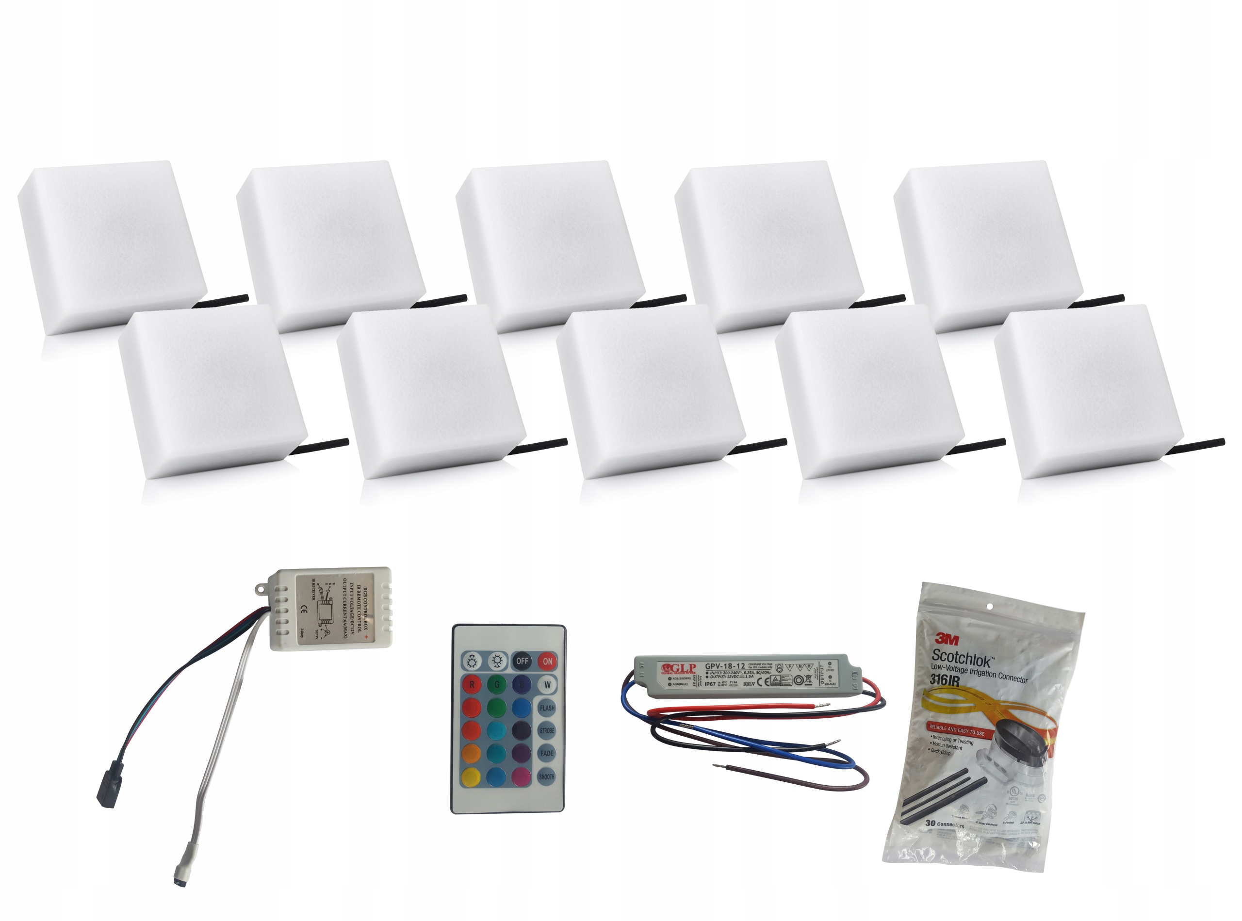 10 x Svietiaca Led dlažobná kocka 14 x 14 cm Rgb