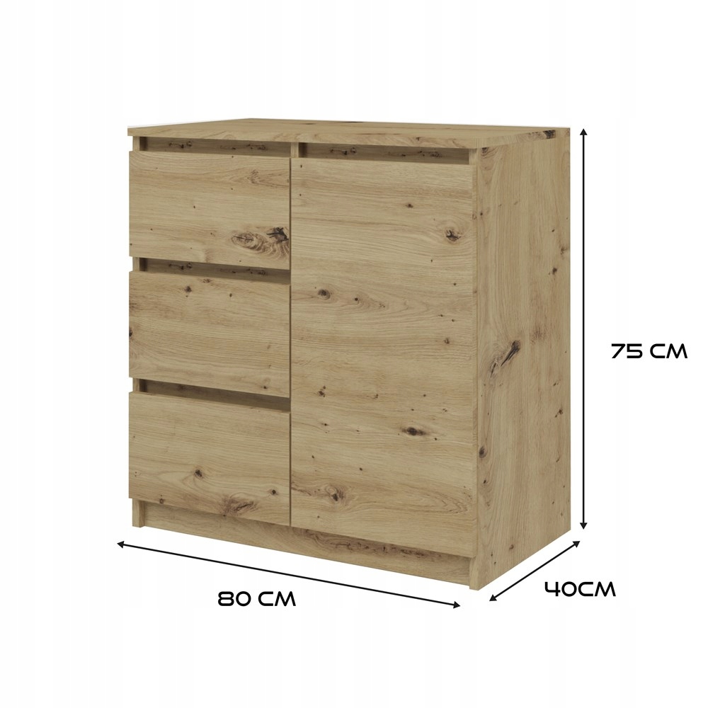 KOMODA REGAŁ 80CM SŁUPEK SZUFLADY DRZWI KORYTARZ SZAFKA ARTISAN SALON DĄB Szerokość mebla 80 cm