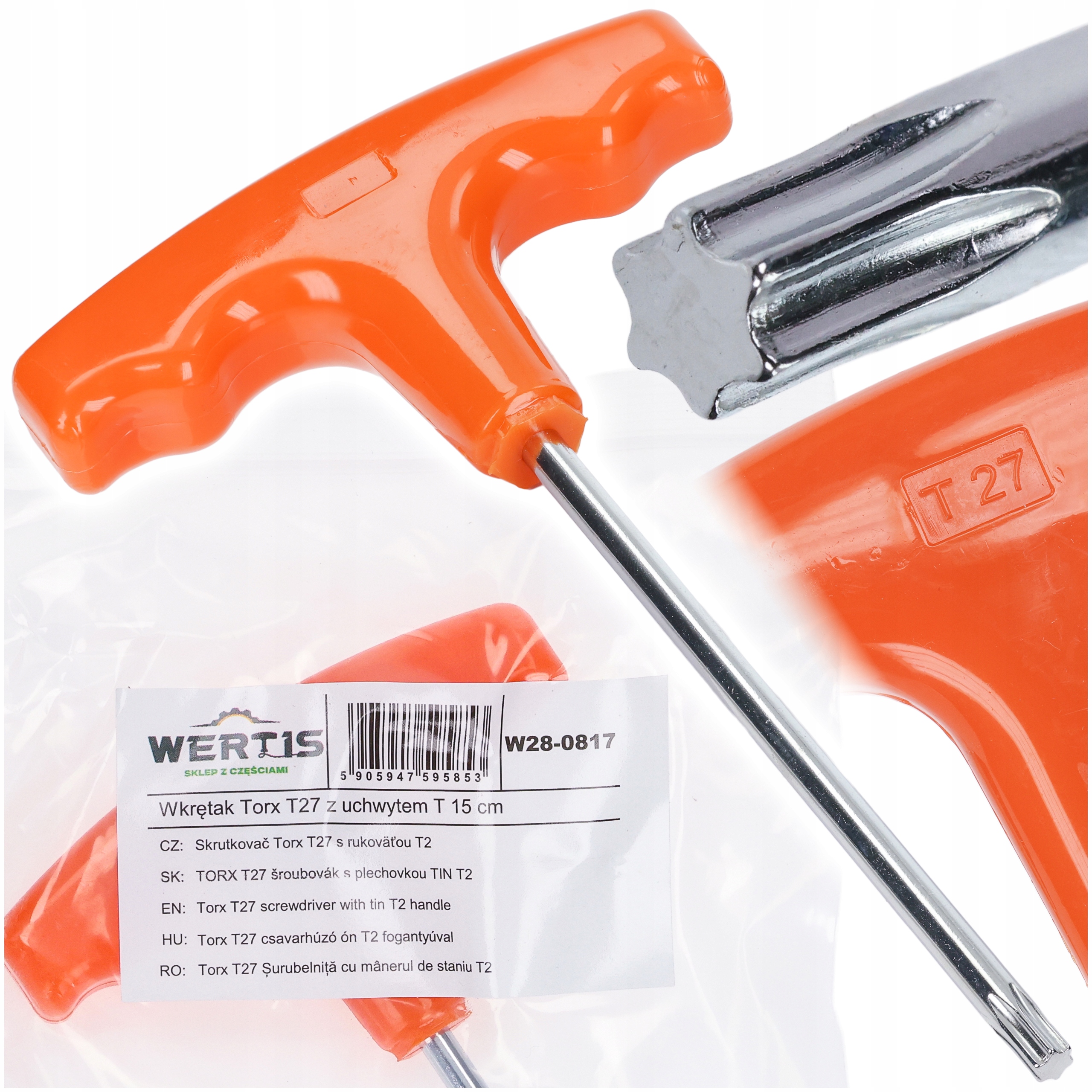 KLUCZ SERWISOWY WKRĘTAK TORX T27 Z RĄCZKĄ 15cm KLUCZ TRZPIENIOWY - Wertis