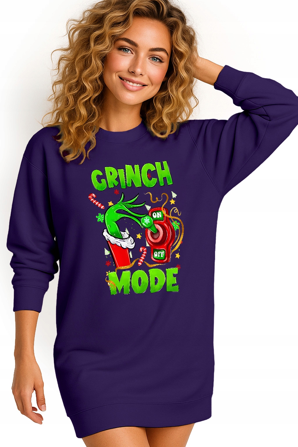 Mikina Vánoční Oversize Šaty Grinch Mode On Dárek Vánoce XL