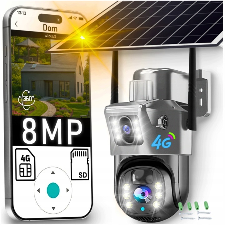 Podwójna Kamera Solarna Zewnętrzna Kamera Obrotowa Sim 4G Lte Gsm V380 Pro