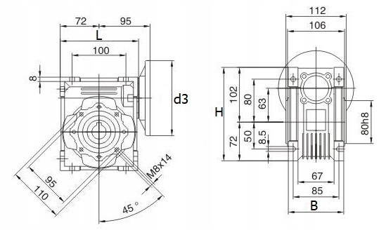 Przekładnia ślimakowa RV63 30 80B14 120/19 Model IW-RV63-30-80B14