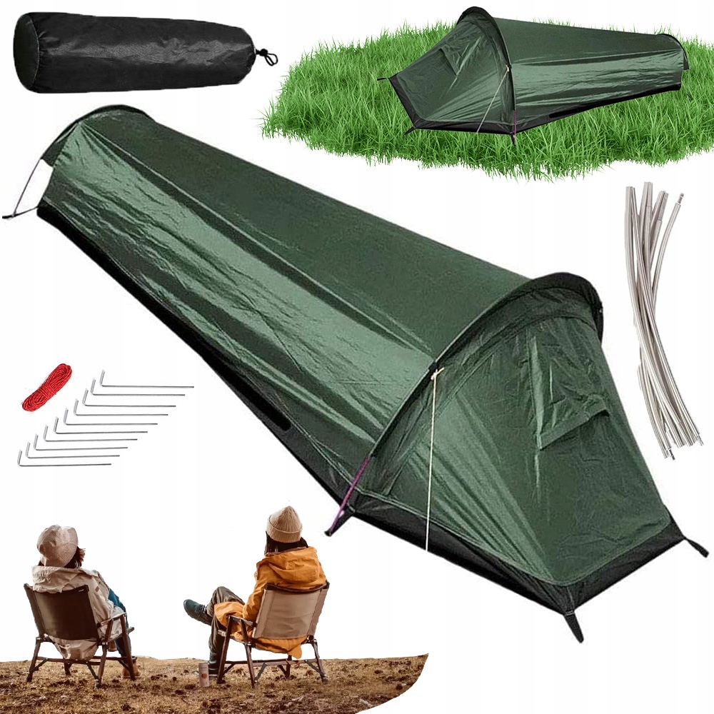 Namiot Turystyczny Zielony 1-OSOBOWY 220X50CM Wodoodporny 2000 MM