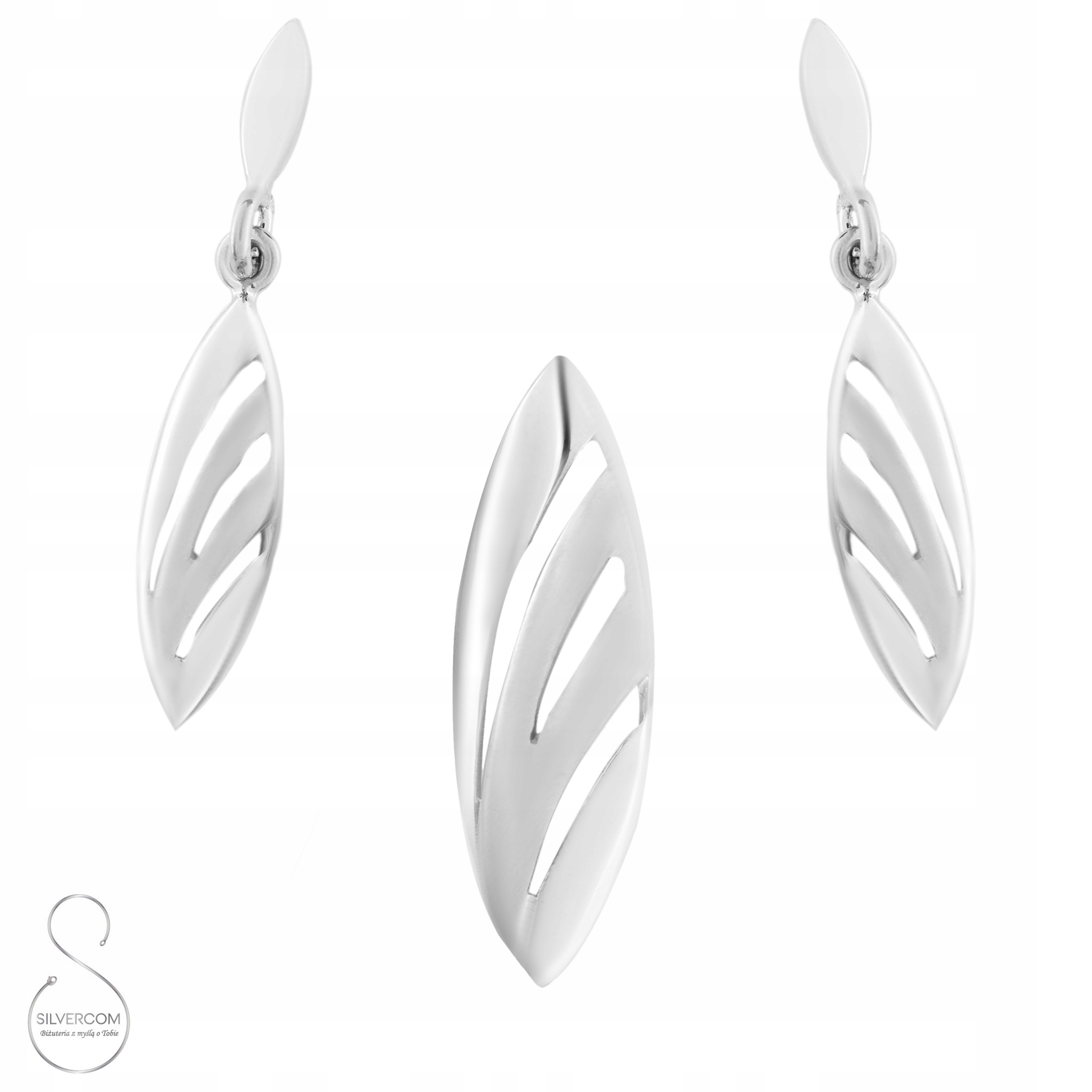 Sada Stříbrných Šperků Ag 925 Náušnice Přívěsek Rhodiovaný Satén Dárek