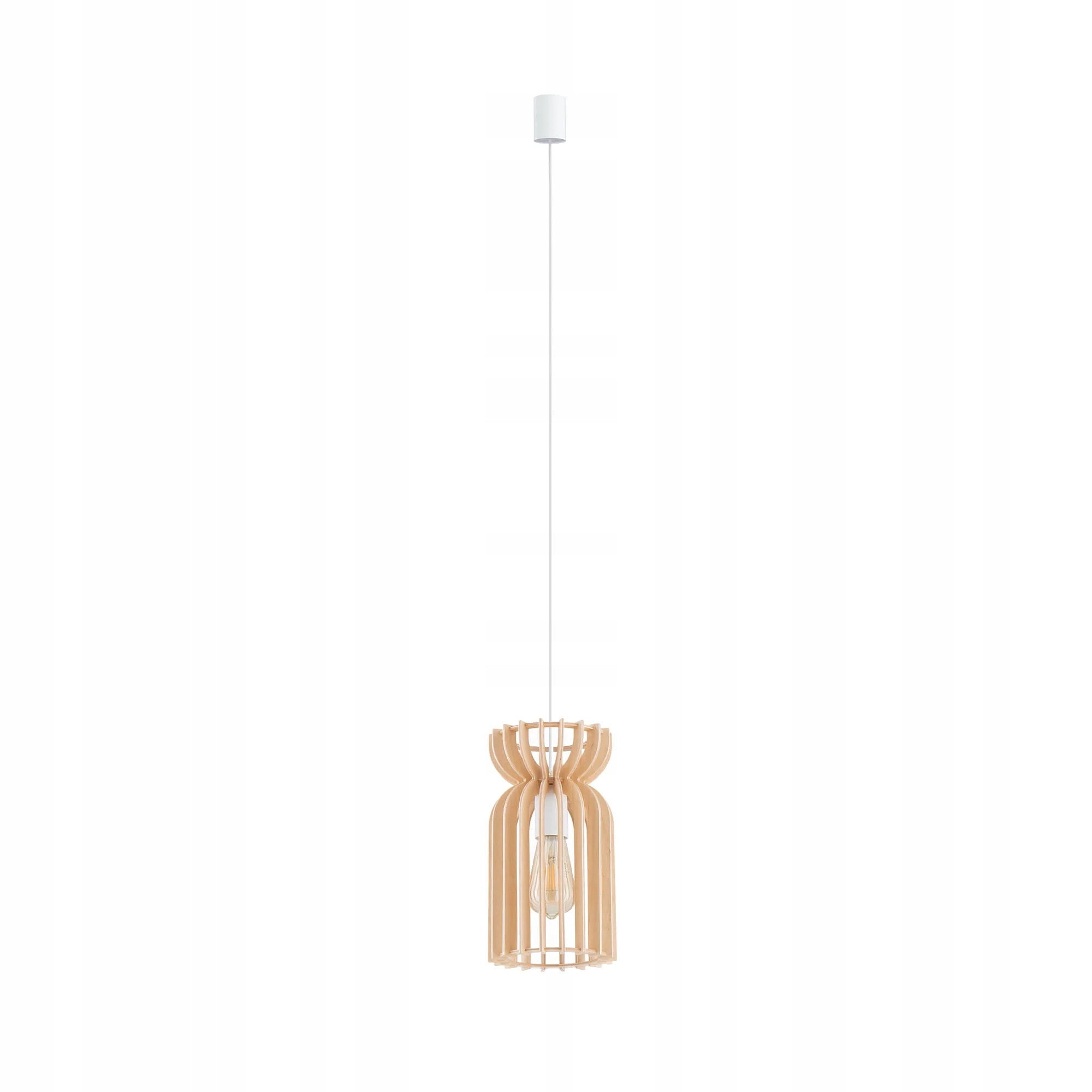 Závěsná lampa bílá boho dřevěné stínítko nad stůl ostrov Kymi Nowodvorski