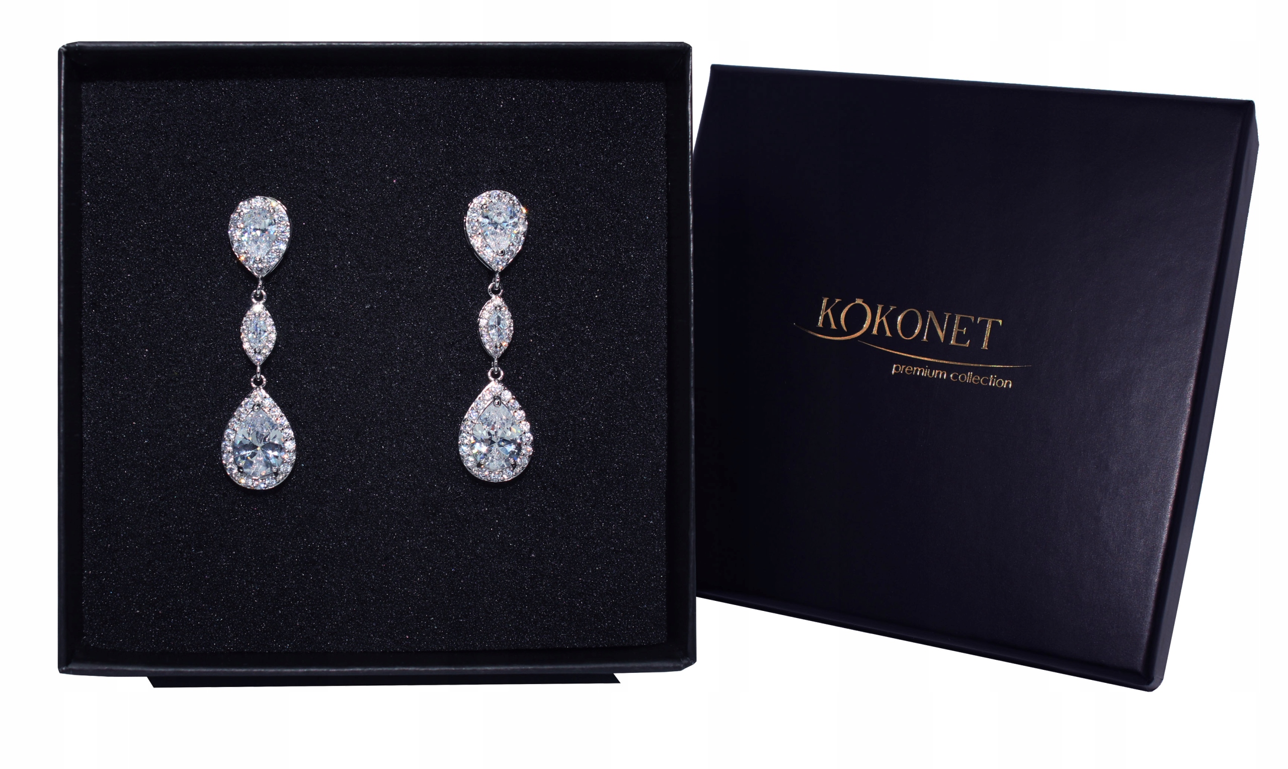 KOLCZYKI migdałki wiszące lekkie wesele SWAROVSKI