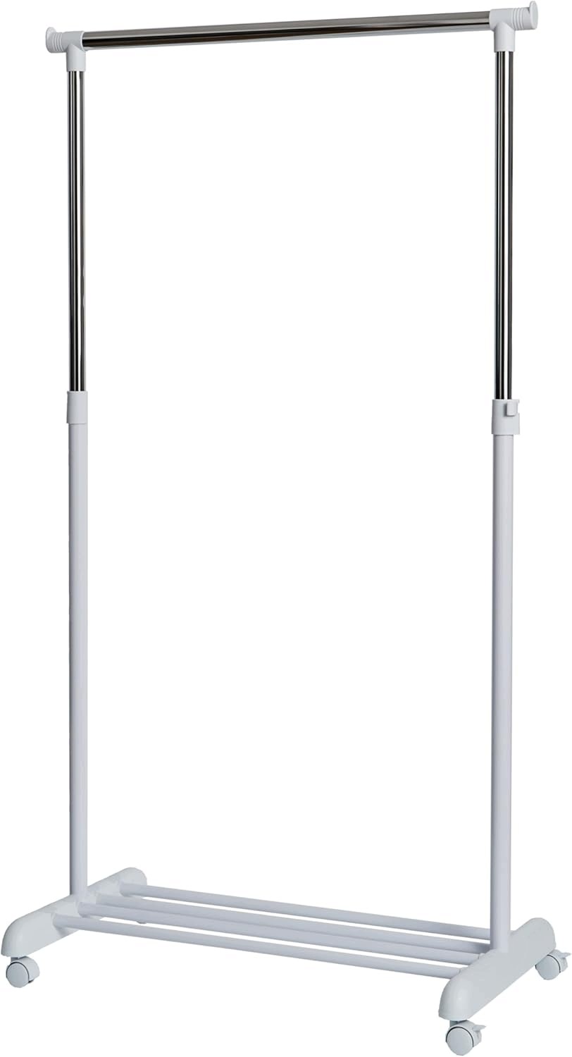 Vešiak Na Oblečenie Na Kolieskach S Reguláciou 101-165 CM Biely