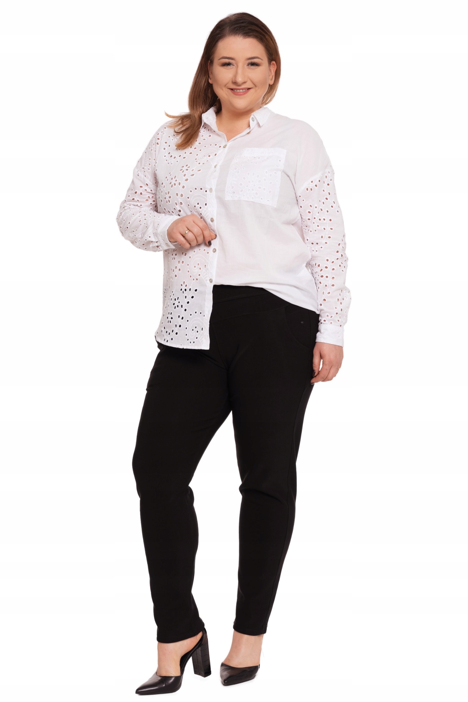 ELEGANCKA BIAŁA KOSZULA DAMSKA BAWEŁNIANA AŻUROWA LUŹNA BOHO MORAJ R.XL Kod producenta OKD3800-002