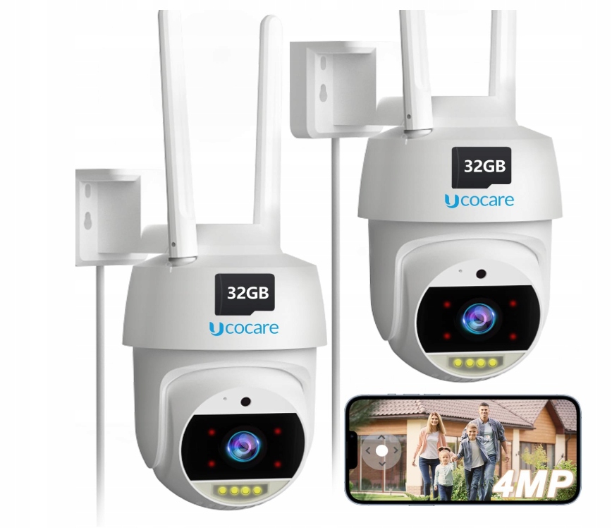 Kamery Ucocare 4MP WiFi 32GB! Automatické sledovanie, alarm (2 ks)
