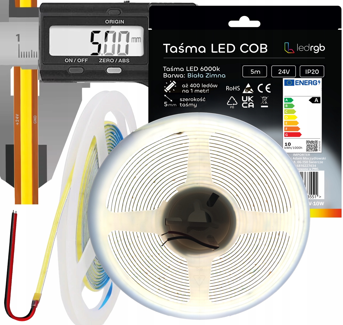 Led pásek Neon Cob 24V 5 m 400 diod 6000K Bílý Studený Tenký 5MM Světlý Silný