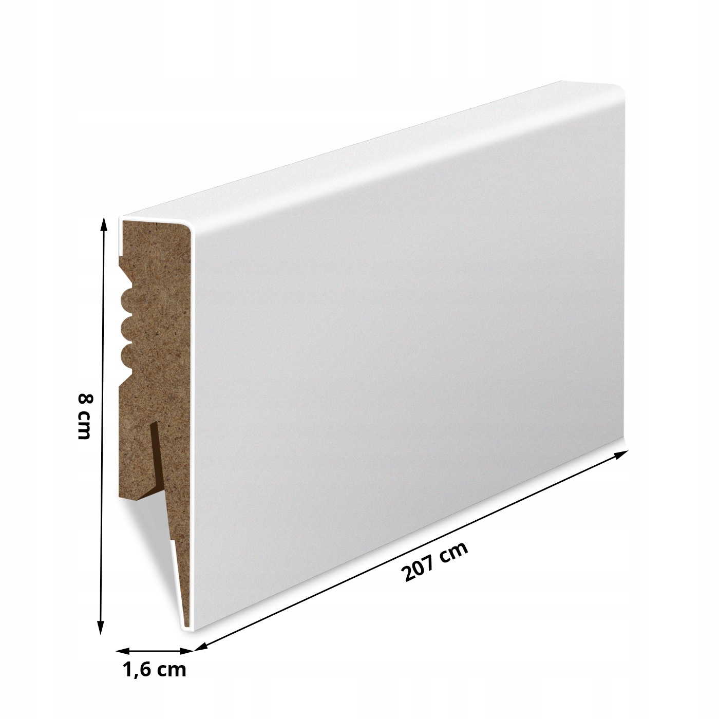 80x16 mm LISTWA PRZYPODŁOGOWA BIAŁA MDF DEKORACYJNA COKÓŁ promień R2 Marka Golddoor