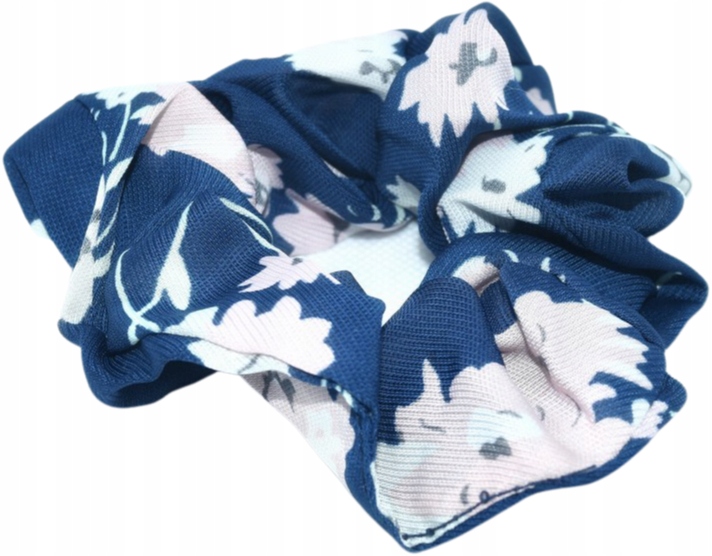 

Scrunchie gumka do włosów kwiaty Spring granatowa