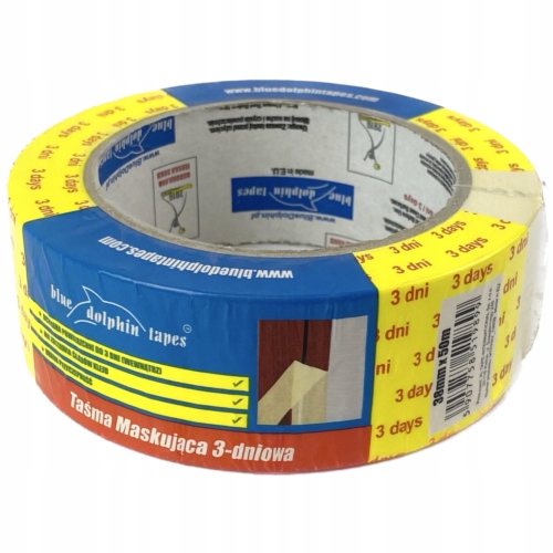 

Taśma papierowa BlueDolphin żółta 3-dni 38mmx50m