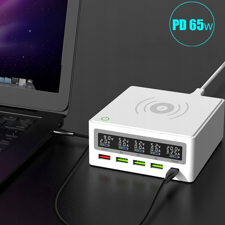 SZYBKA ŁADOWARKA BEZPRZEWODOWA ZASILACZ 130W USB C Kolor biały