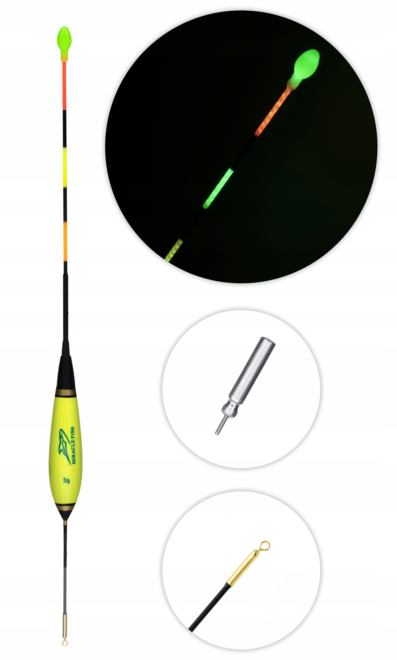 

Spławik Wędkarski Led Świecący 3G Żółty+bateria