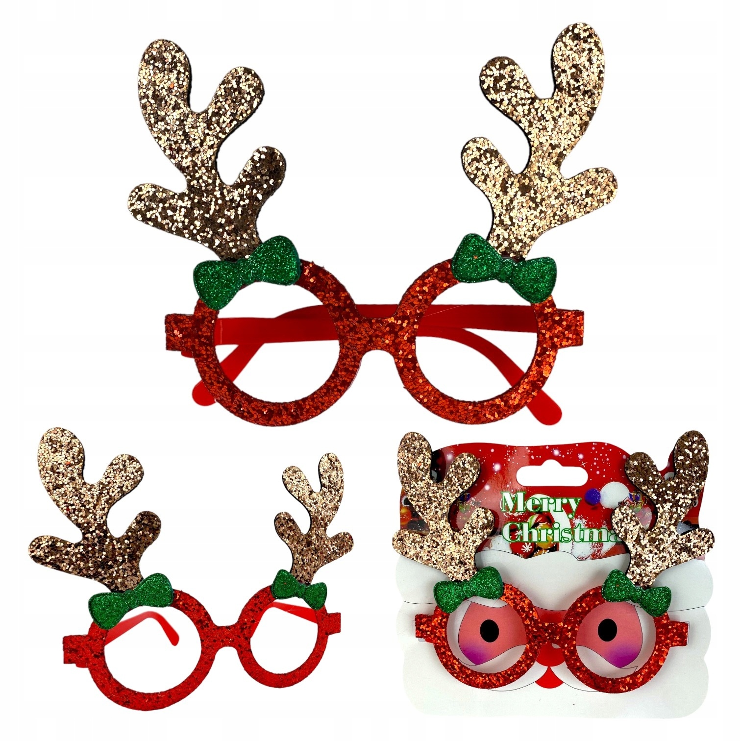 OKULARY RENIFER RUDOLF JELONEK CEKINY ŚWIĘTA + NOS