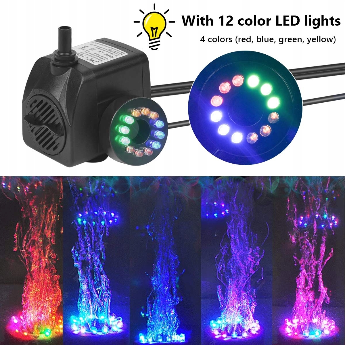 FLINTRONIC Pompa Wodna LED Do Akwarium 15W 4 Kolory Cicha Do Ogrodu — miniatura 2