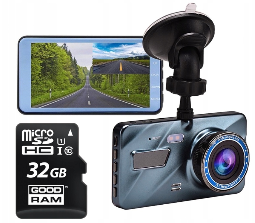 REJESTRATOR JAZDY FHD Z KAMERĄ COFANIA+KARTA 32GB Zasilanie gniazdo zapalniczki samochodowej
