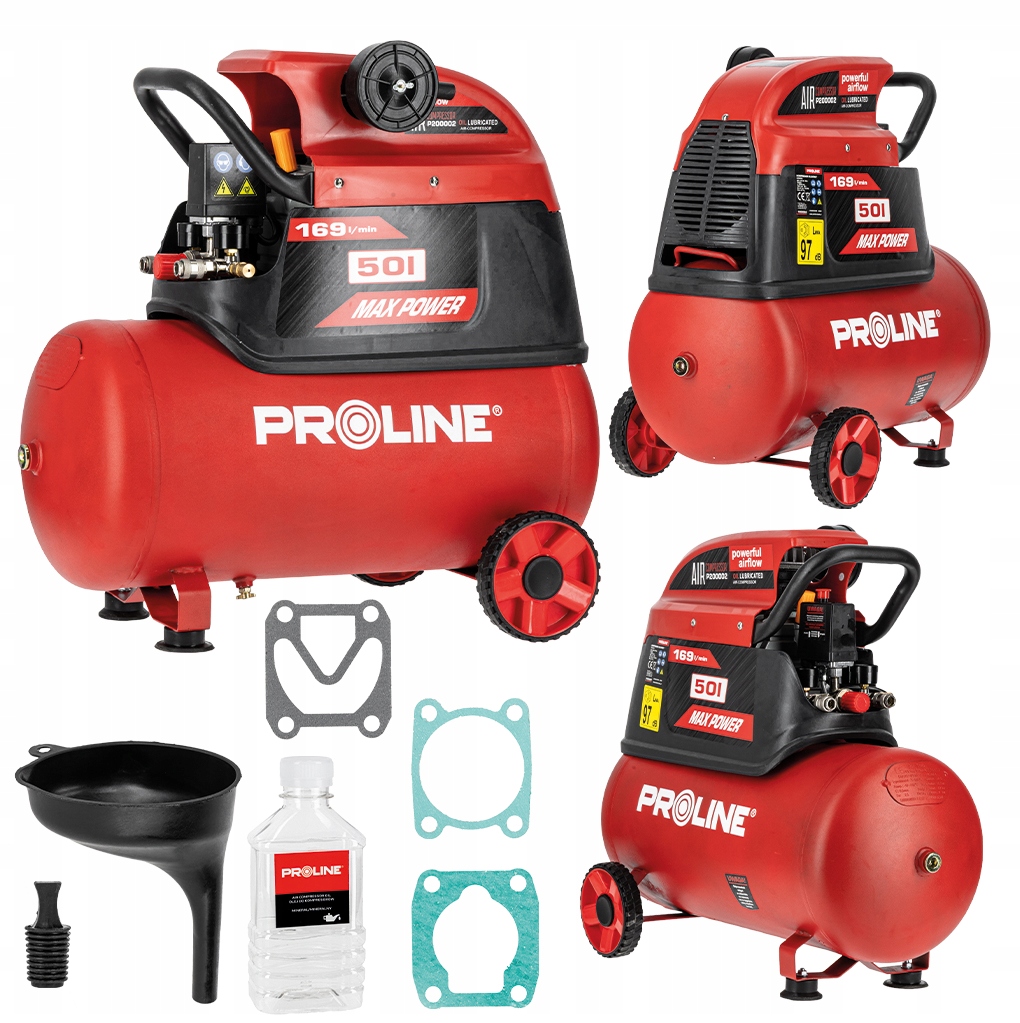 Olejový kompresorový kompresor 50L, 1500W/2KM, 8BAR, 169L/MIN Proline P200002