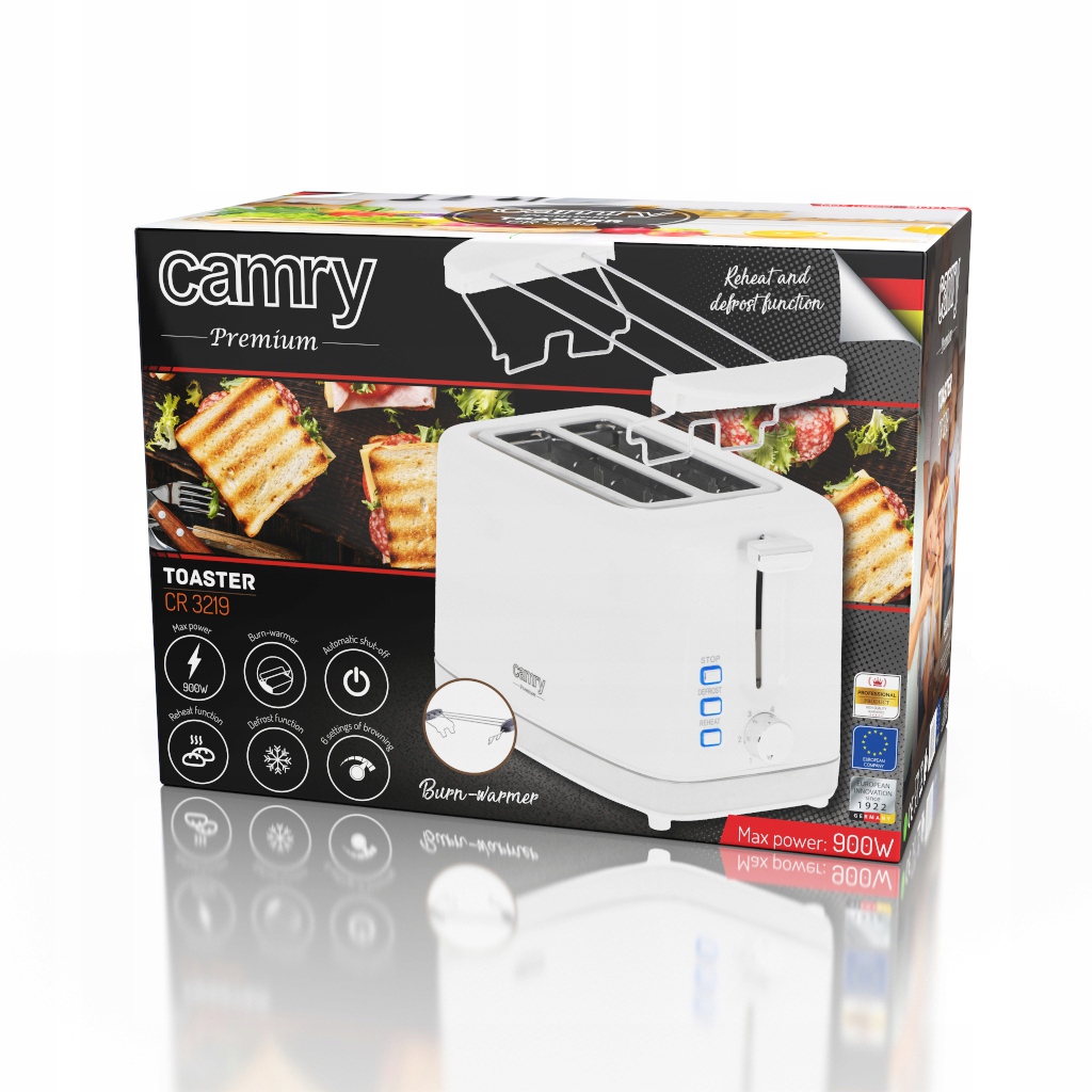 Toster CR 3219 2 kromki 900W z regulacją mocy i rusztem