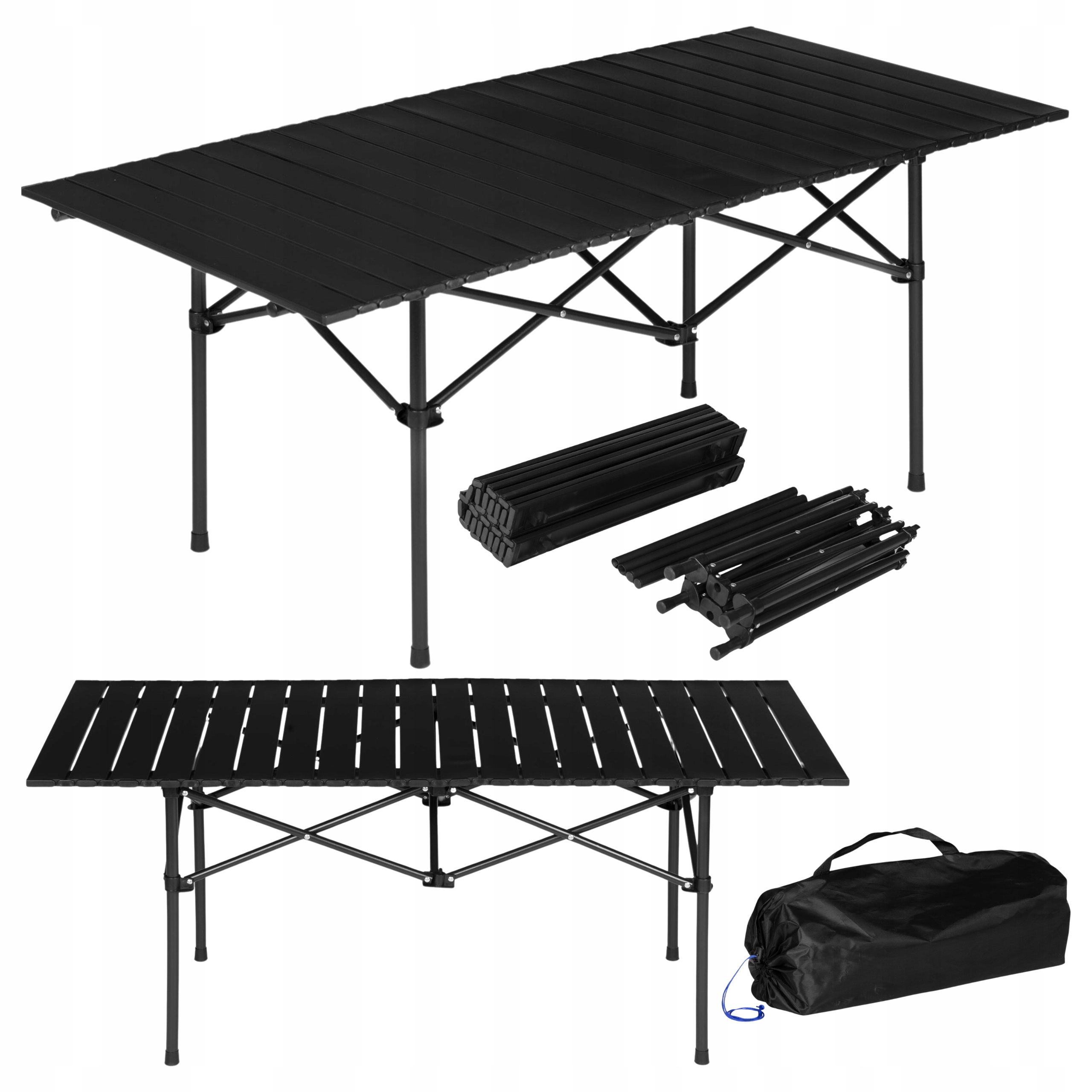 Stolik Turystyczny Składany 120x55 cm Kempingowy Ogrodowy Z Torbą Czarny