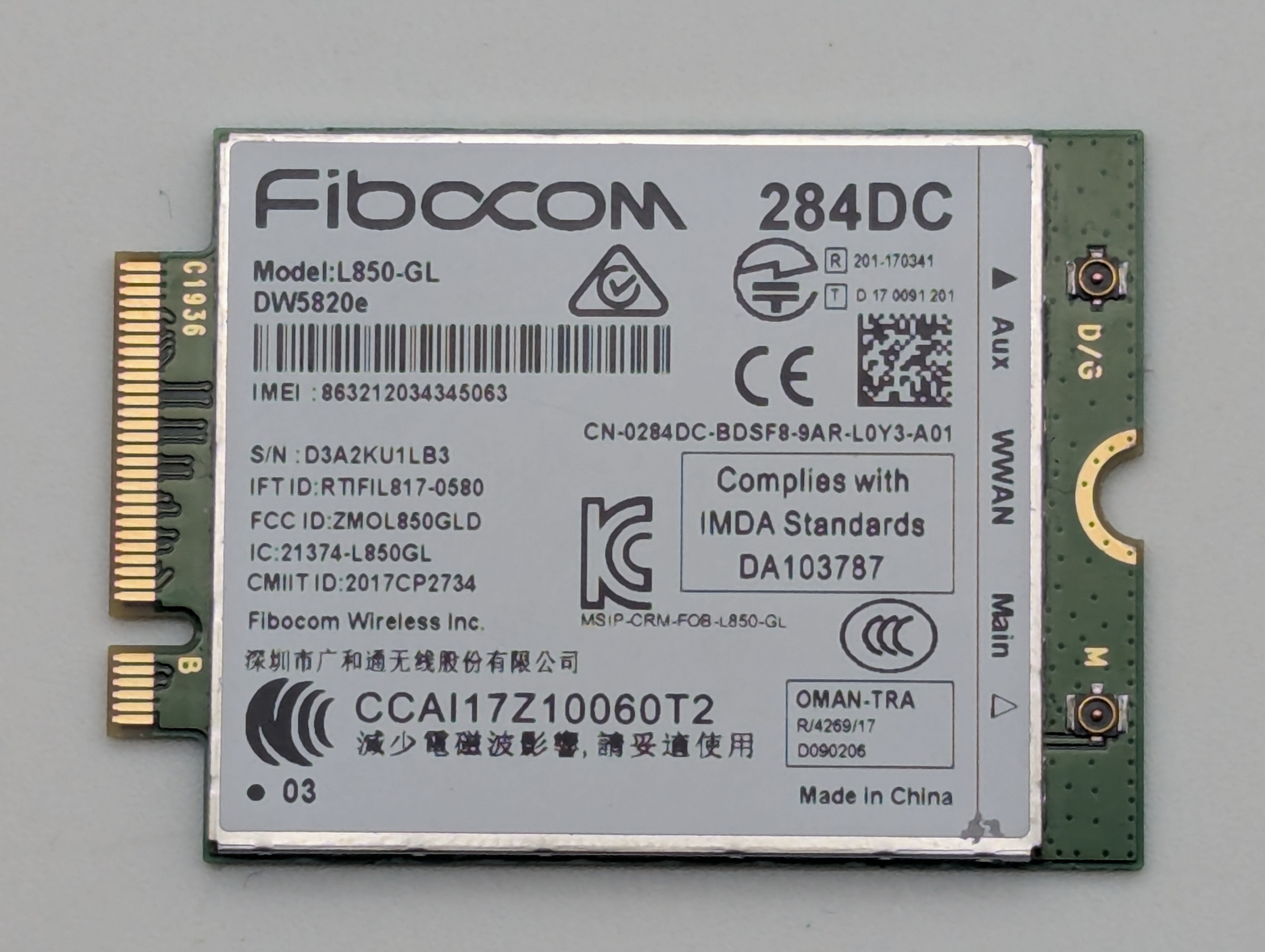 Modem WWAN LTE FIBOCOM L850-GL 284DC do laptopów DELL