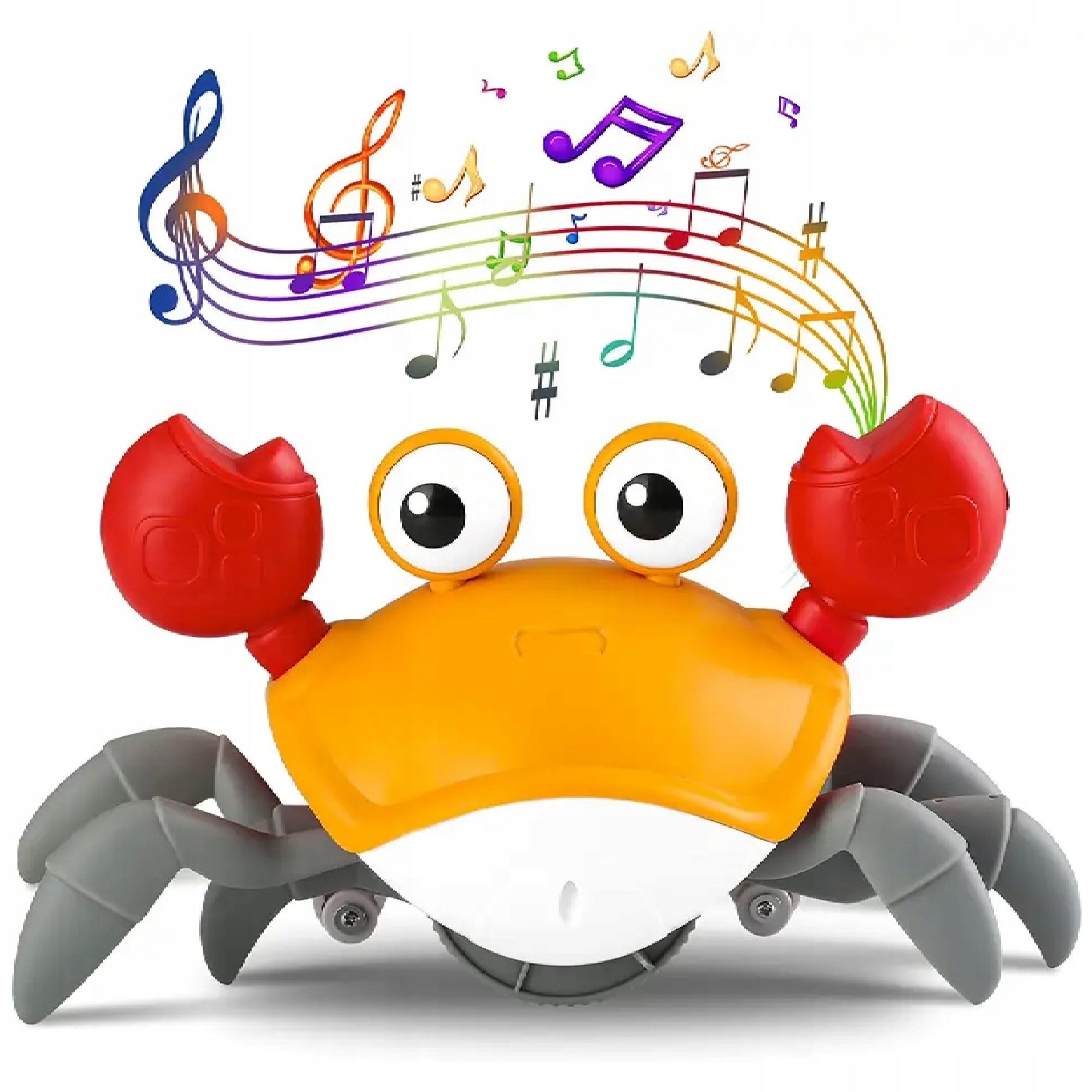 ELEKTRONICZNA INTERAKTYWNA ZABAWKA LED PEŁZAJĄCY KRAB Z DŹWIĘKIEM Kolor dominujący odcienie pomarańczowego