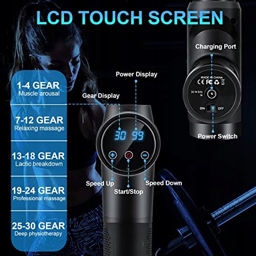 MASSAGEPISTOLE Pistolet Do Masażu Mięśni 30 Prędkości LCD 10 Głów — miniatura 4