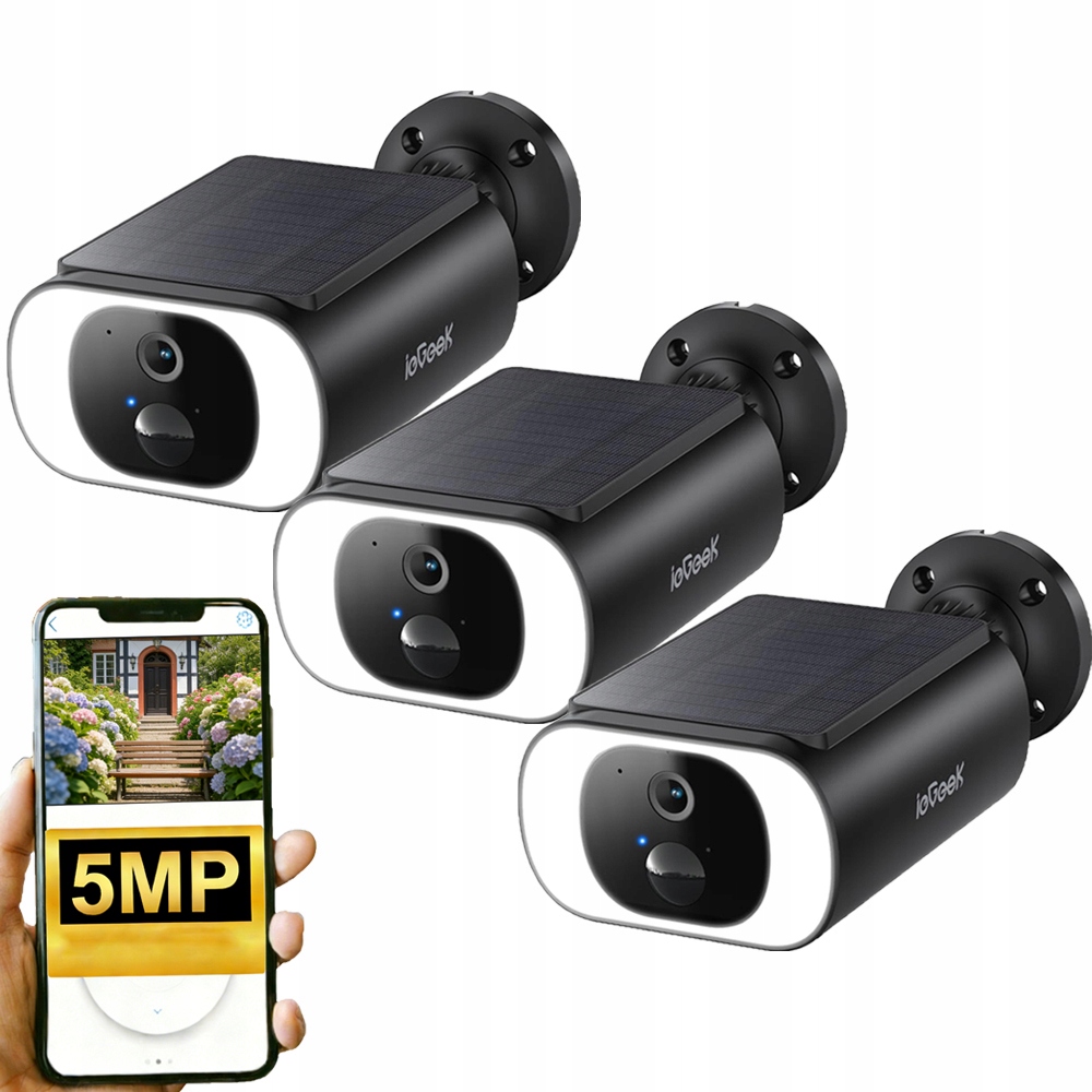 3x5MP venkovní monitorovací kamera se solárním panelem a barevným nočním viděním