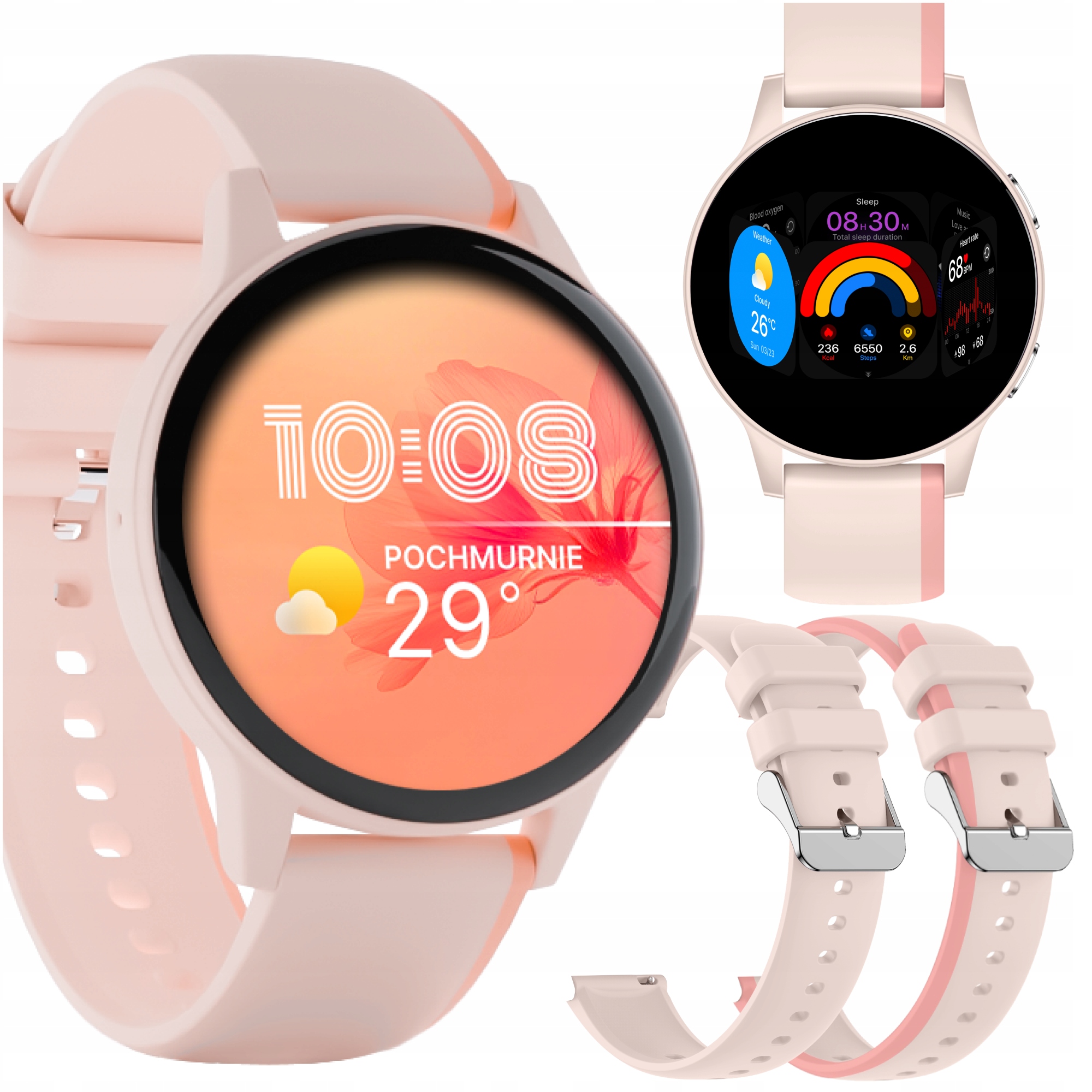 Smartwatch damski różowy mały lekki sen kroki kalorie funkcja dzwonienia