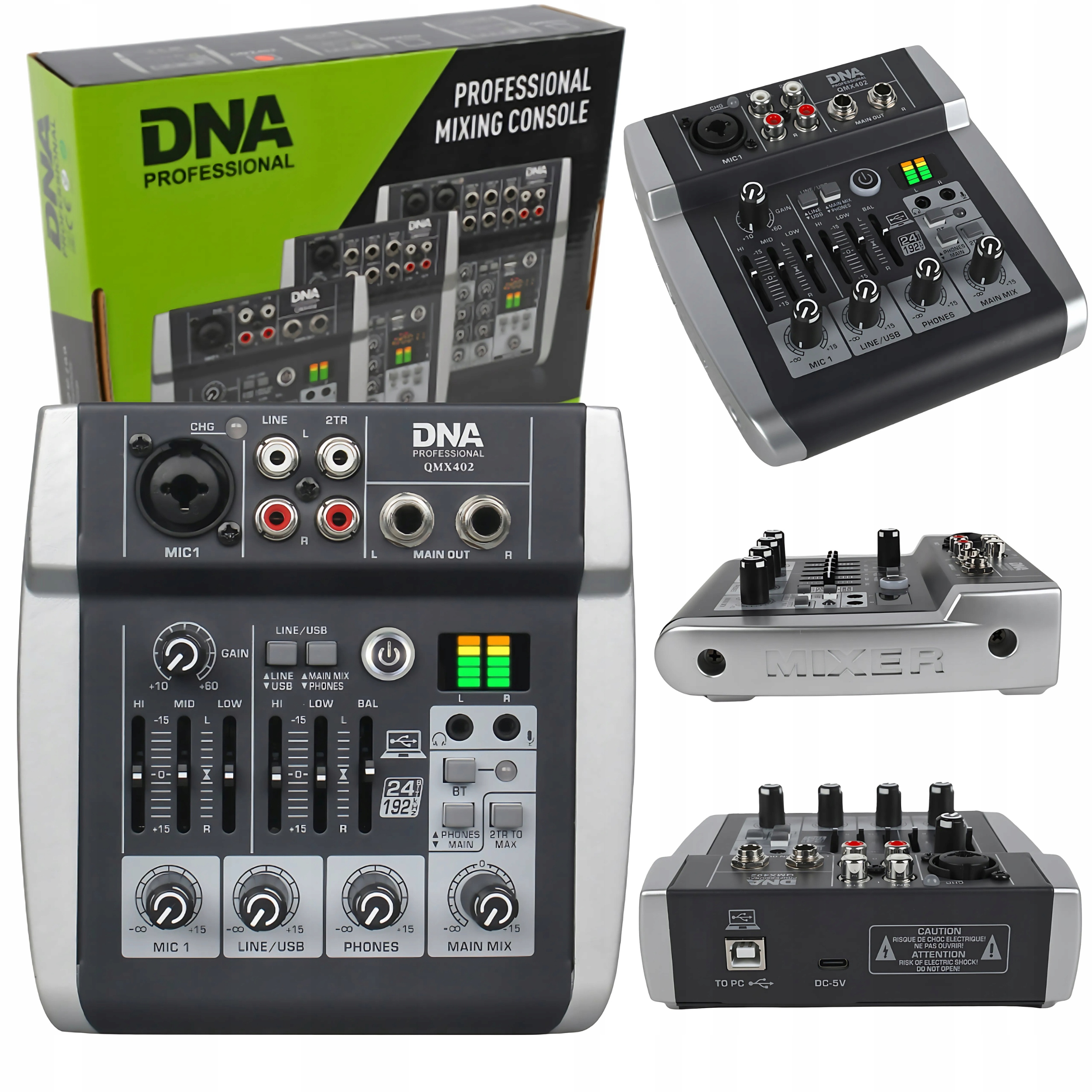 Dna QMX402 Analogový mixážní pult 3 kanály Bluetooth Usb-c akumulátor